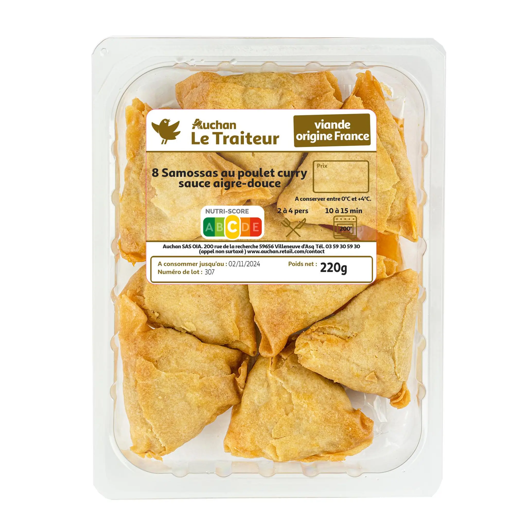 AUCHAN LE TRAITEUR Samossa au poulet et curry
