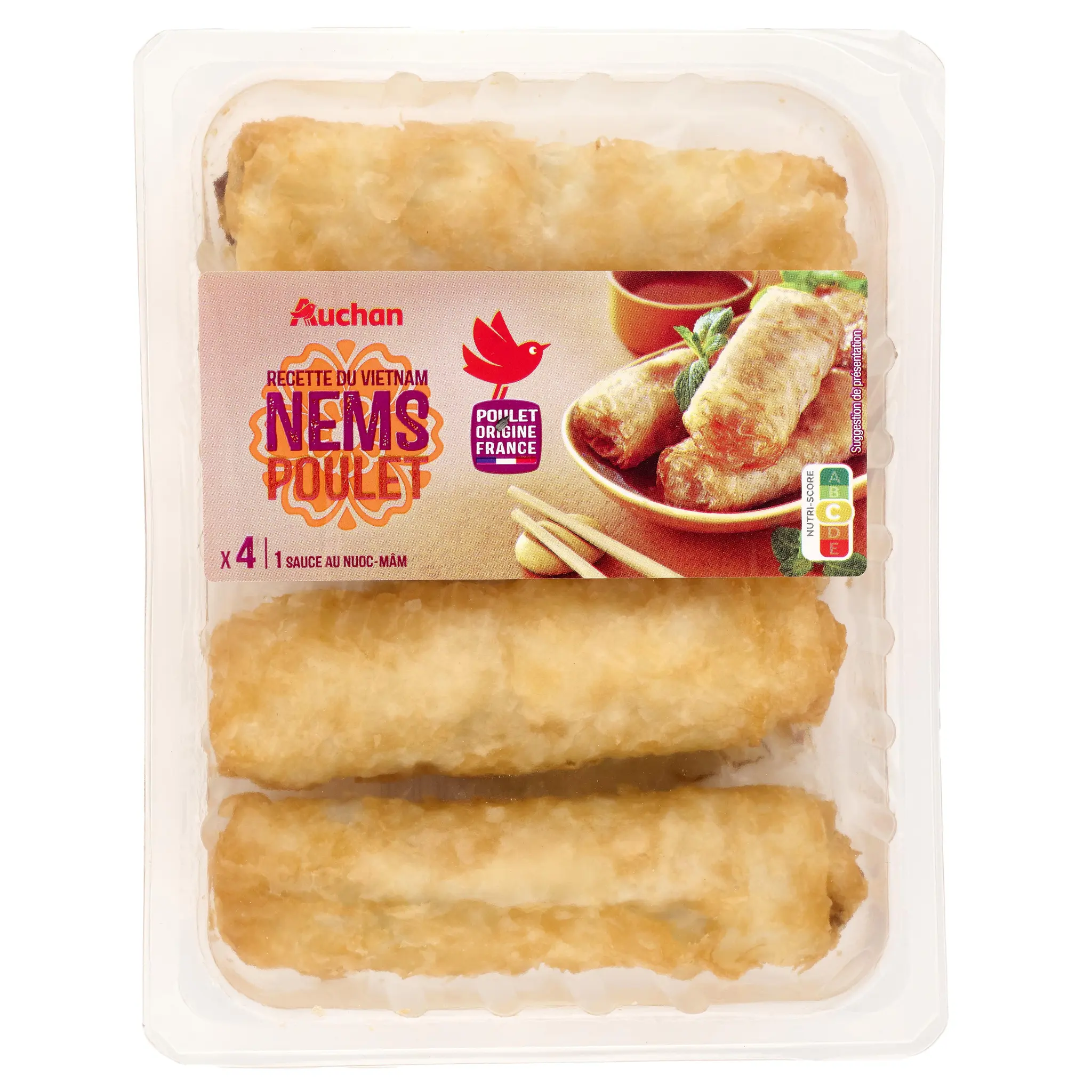 AUCHAN Nems poulet avec 1 sauce nuoc-mâm