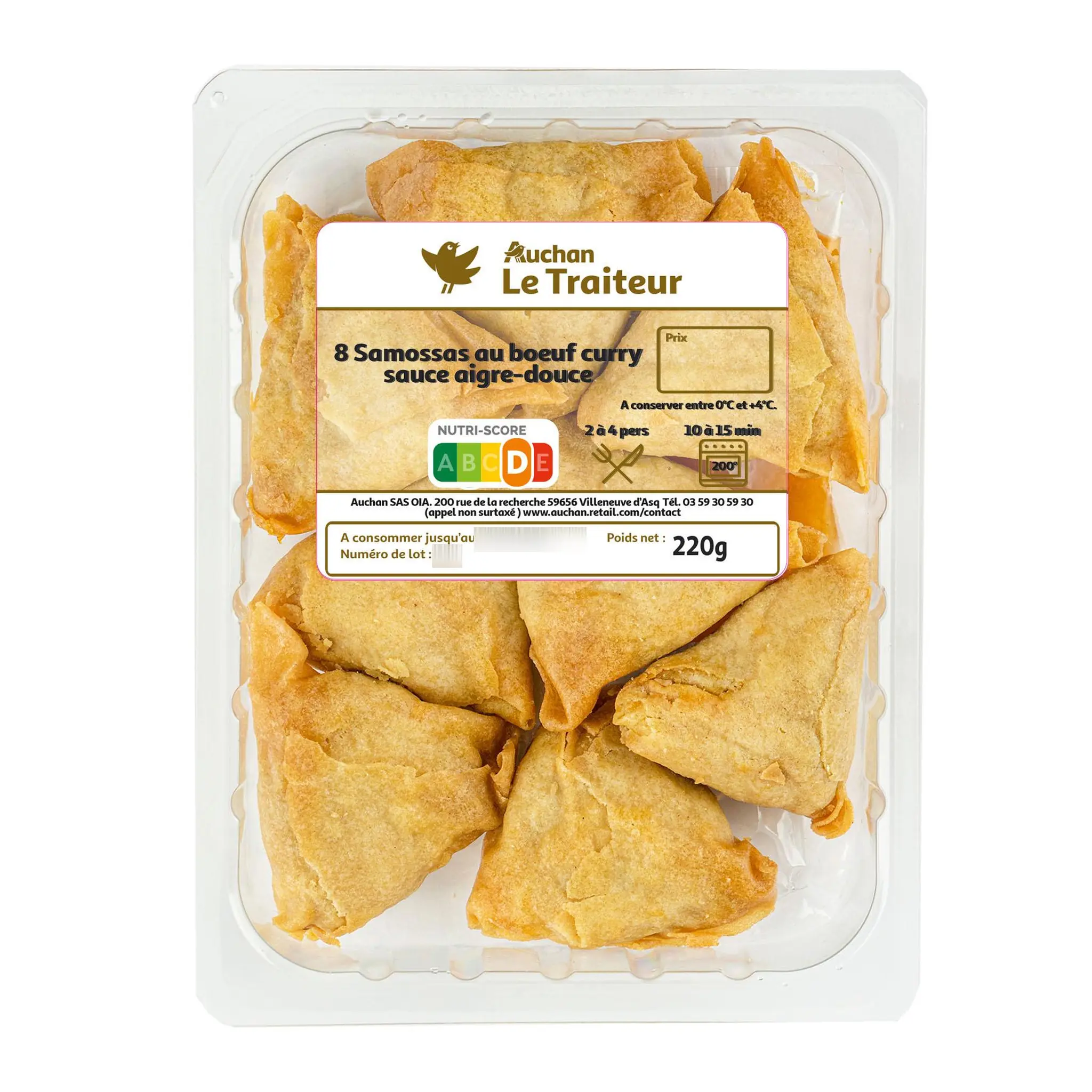 AUCHAN LE TRAITEUR Samossa au bœuf curry sauce aigre douce