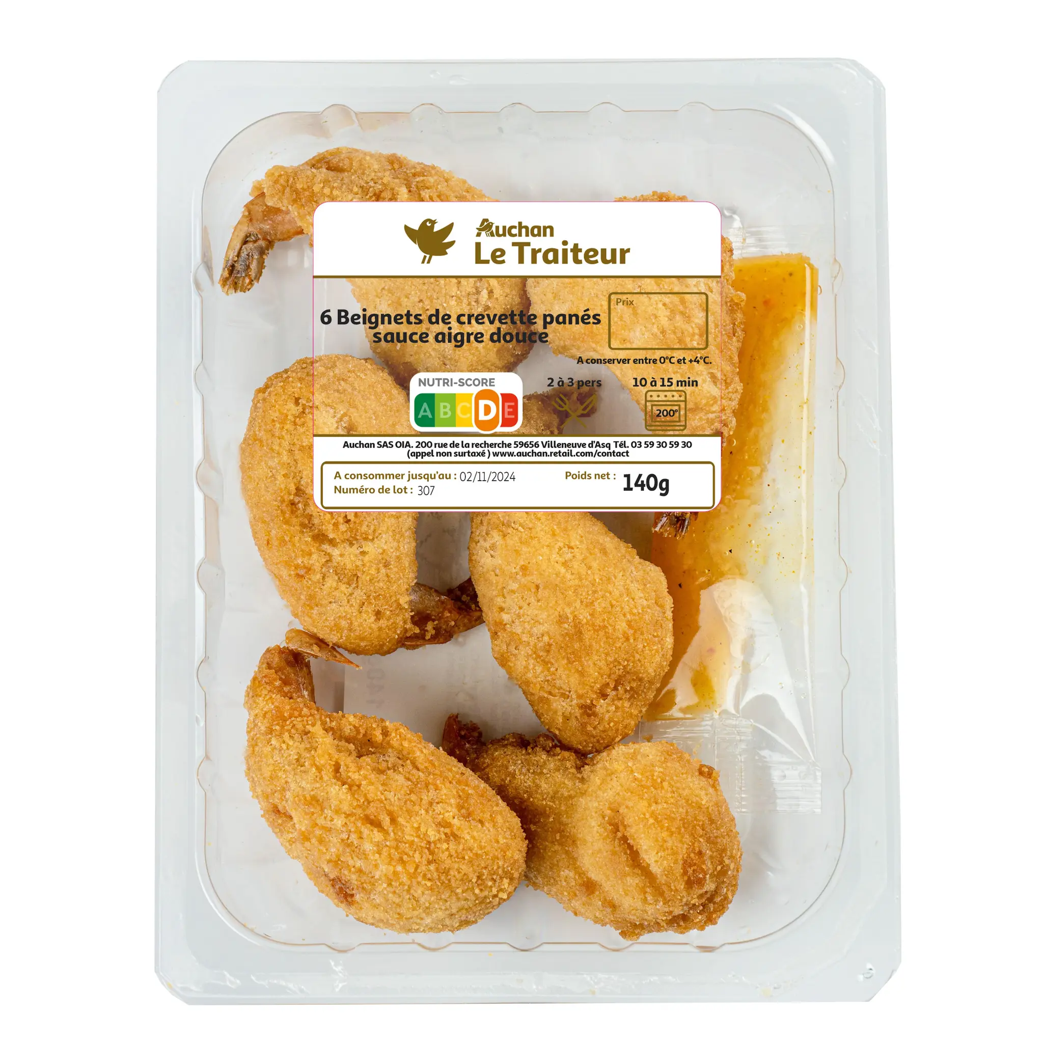 AUCHAN LE TRAITEUR Beignets de crevette pané sauce aigre douce