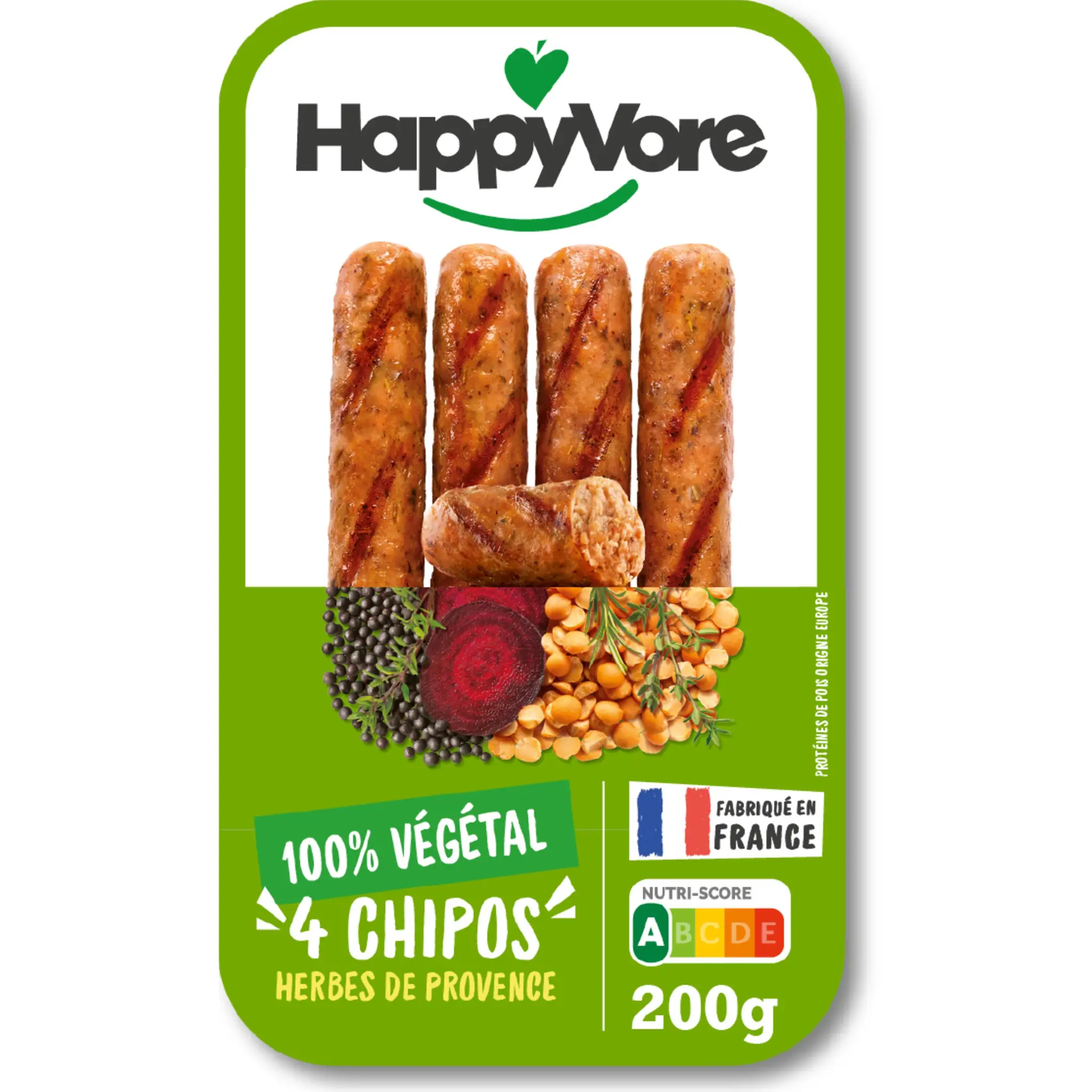 HAPPYVORE Chipolatas végétales aux herbes de Provences