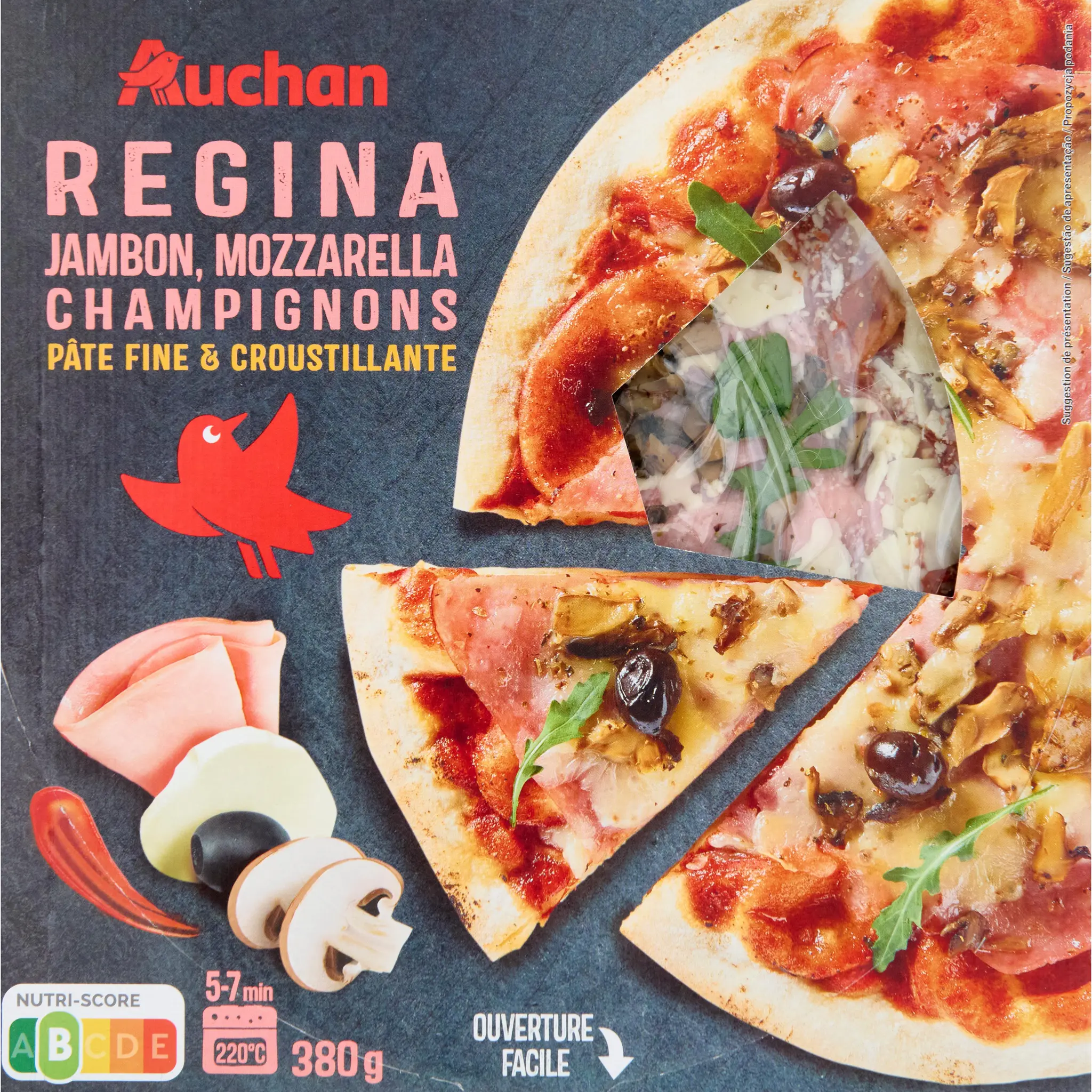 AUCHAN Pizza regina jambon mozzarella et champignons