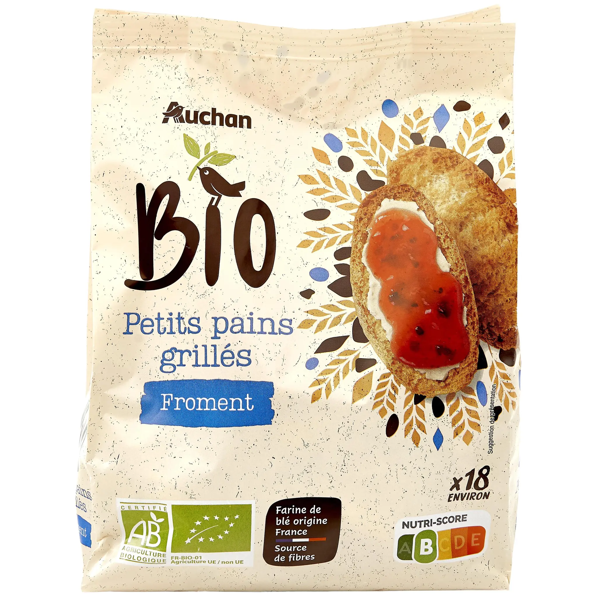 AUCHAN BIO Petits pains grillés froment