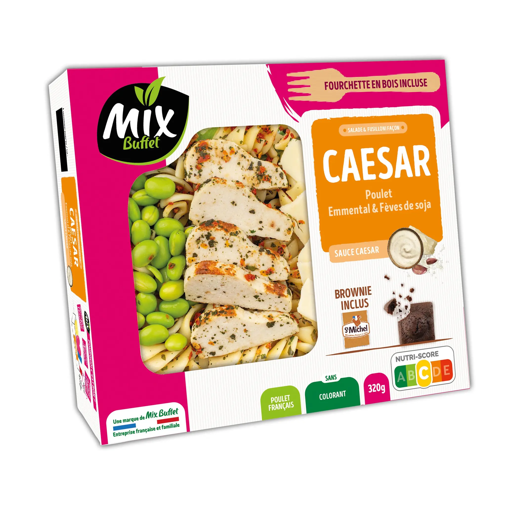 MIX BUFFET Salade Caesar fusilli poulet emmental et fèves de soja avec fourchette
