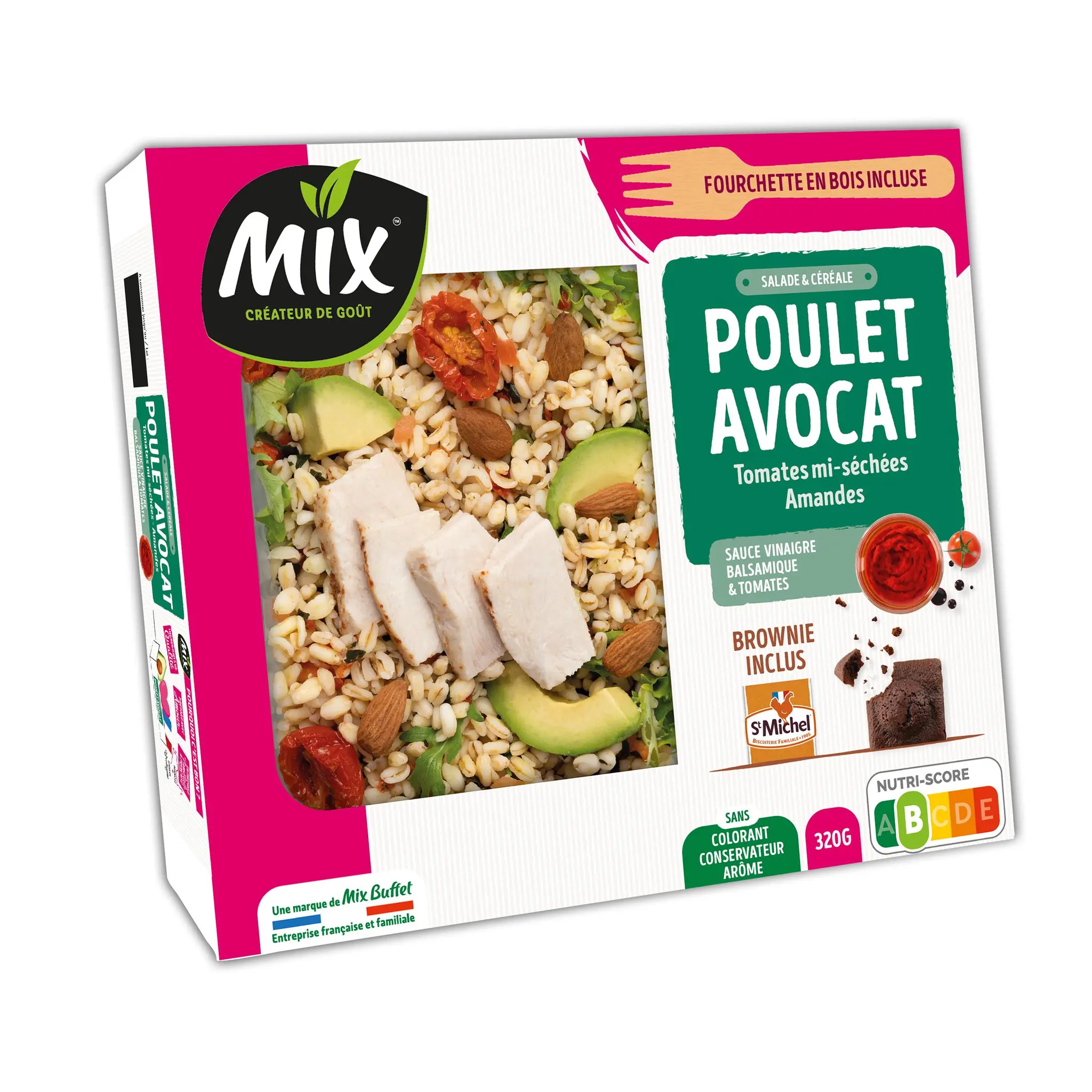 MIX Salade & céréales poulet rôti avocat vinaigrette balsamique et tomates et brownie