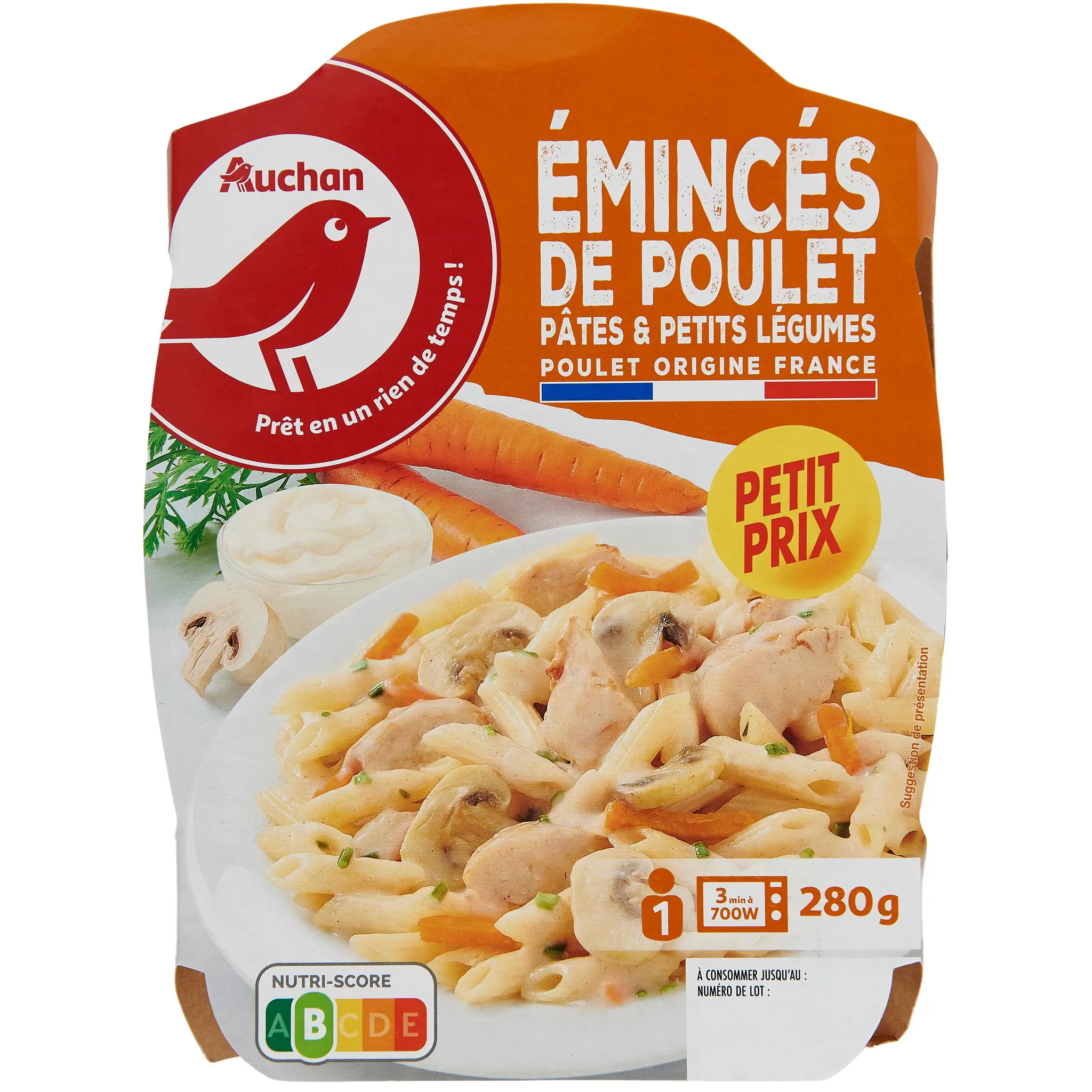 AUCHAN Emincés de poulet pâtes et petits légumes