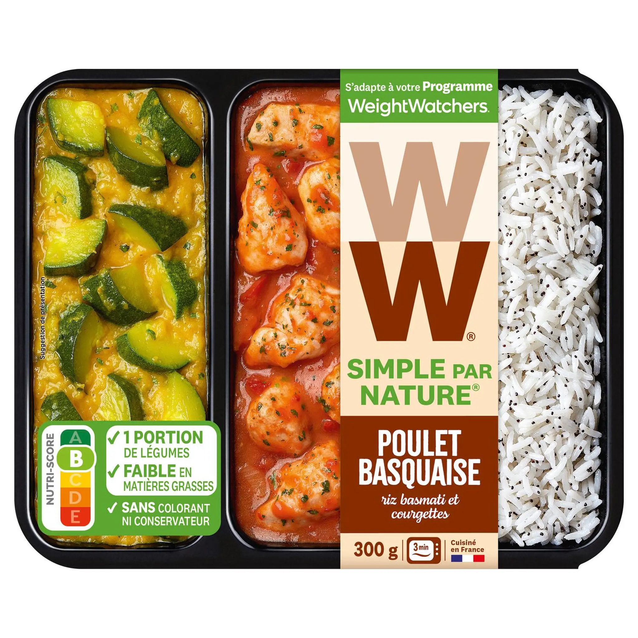 WW Poulet basquaise riz basmati courgettes cuisiné