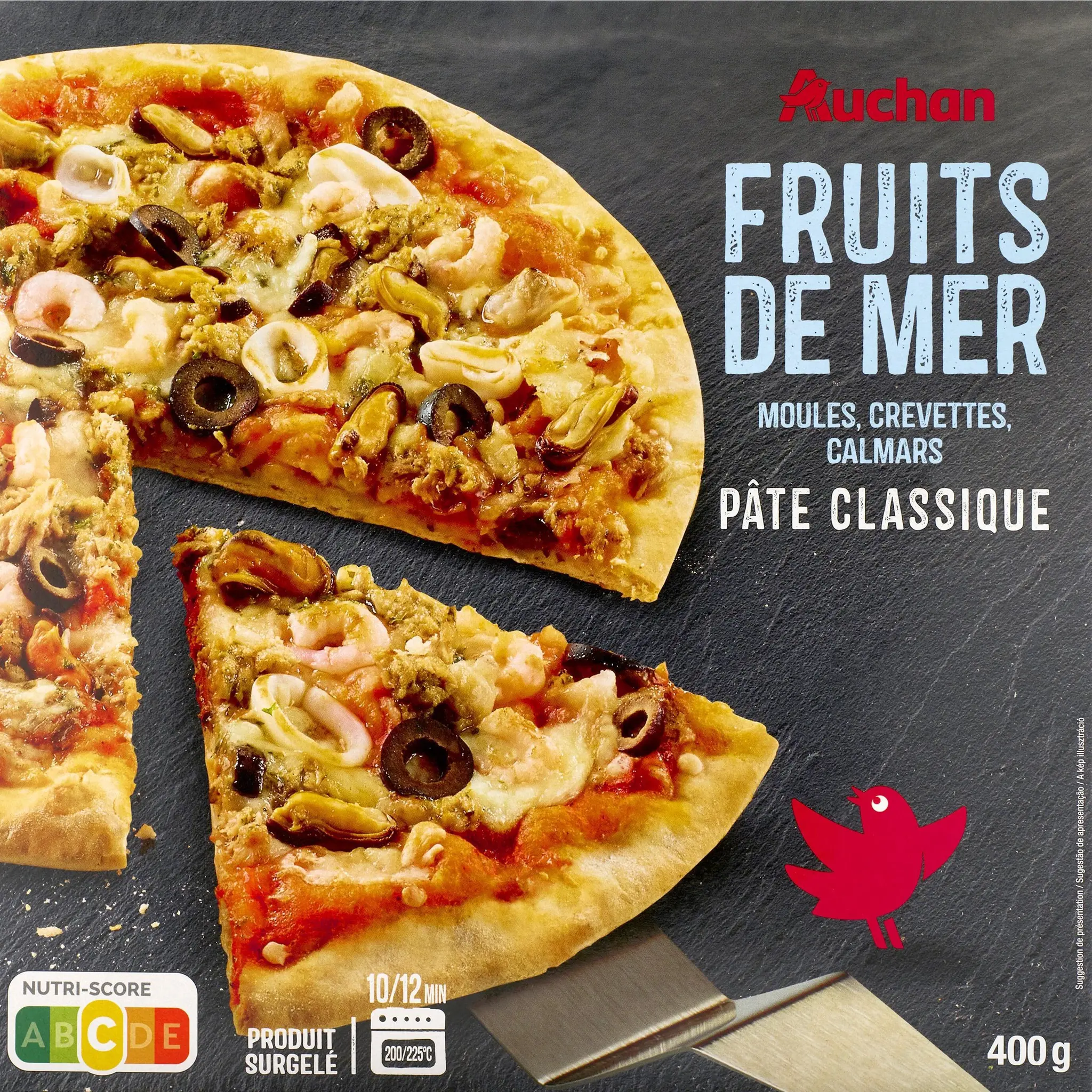 AUCHAN Pizza cuite sur pierre aux fruits de mer