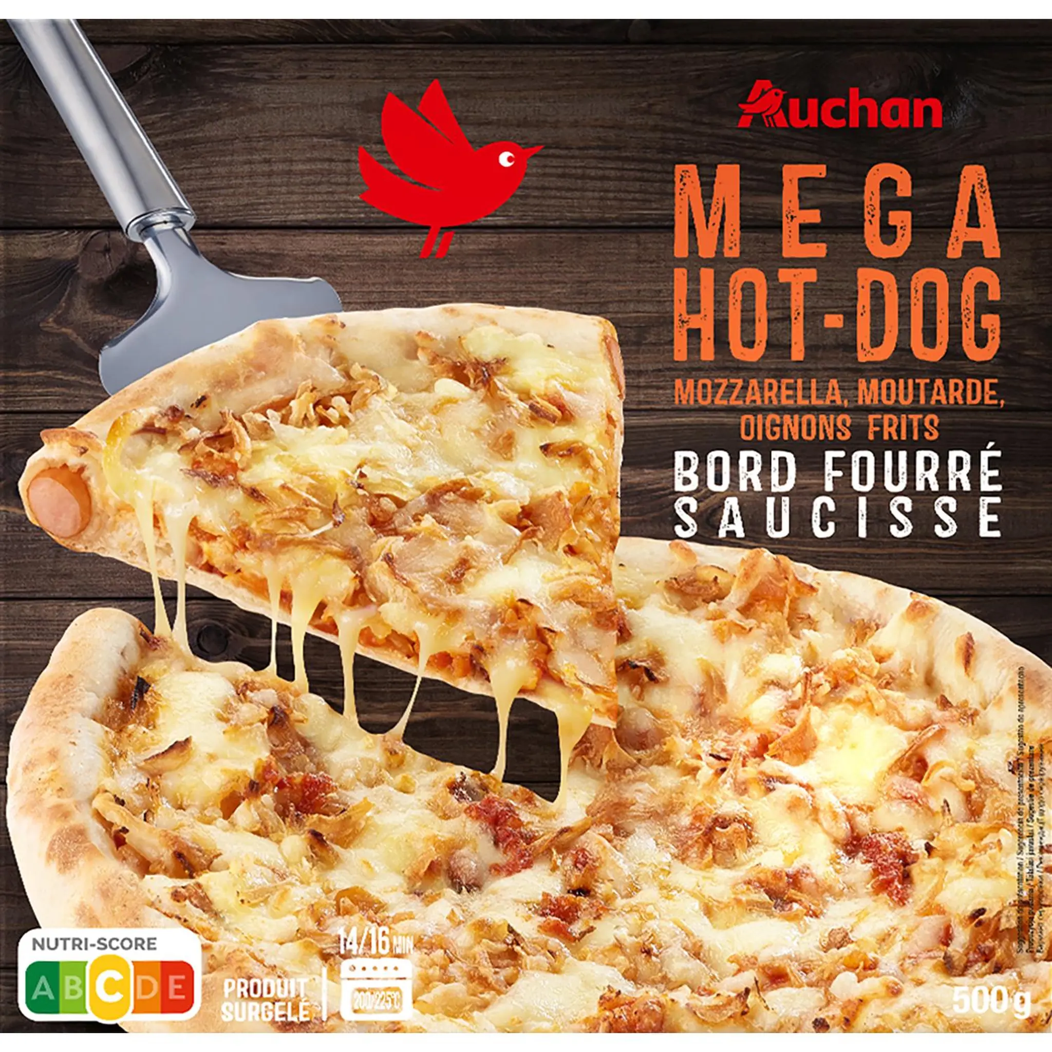 AUCHAN Pizza méga hot dog bord fourré saucisse