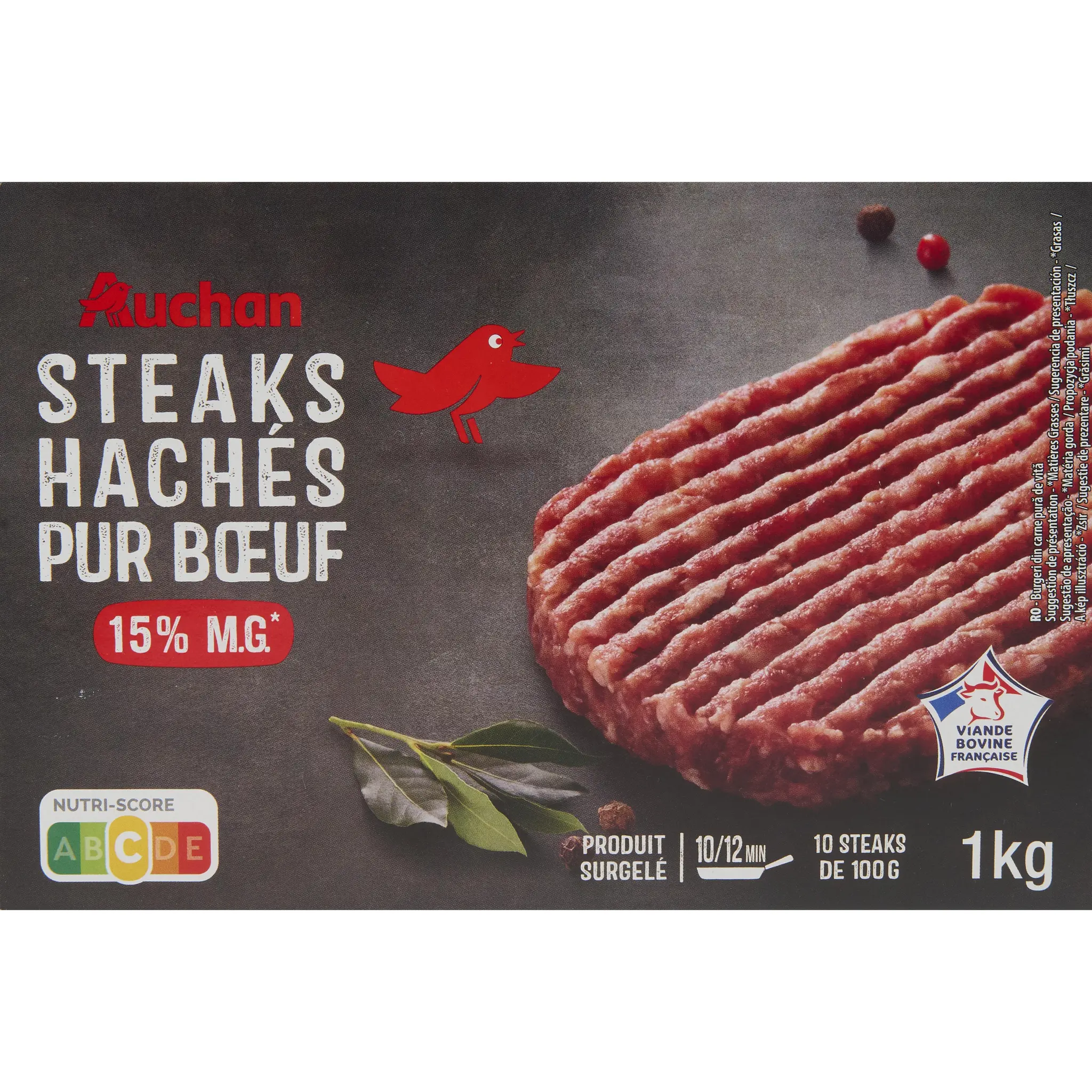 AUCHAN Steaks hachés pur bœuf 15% mg
