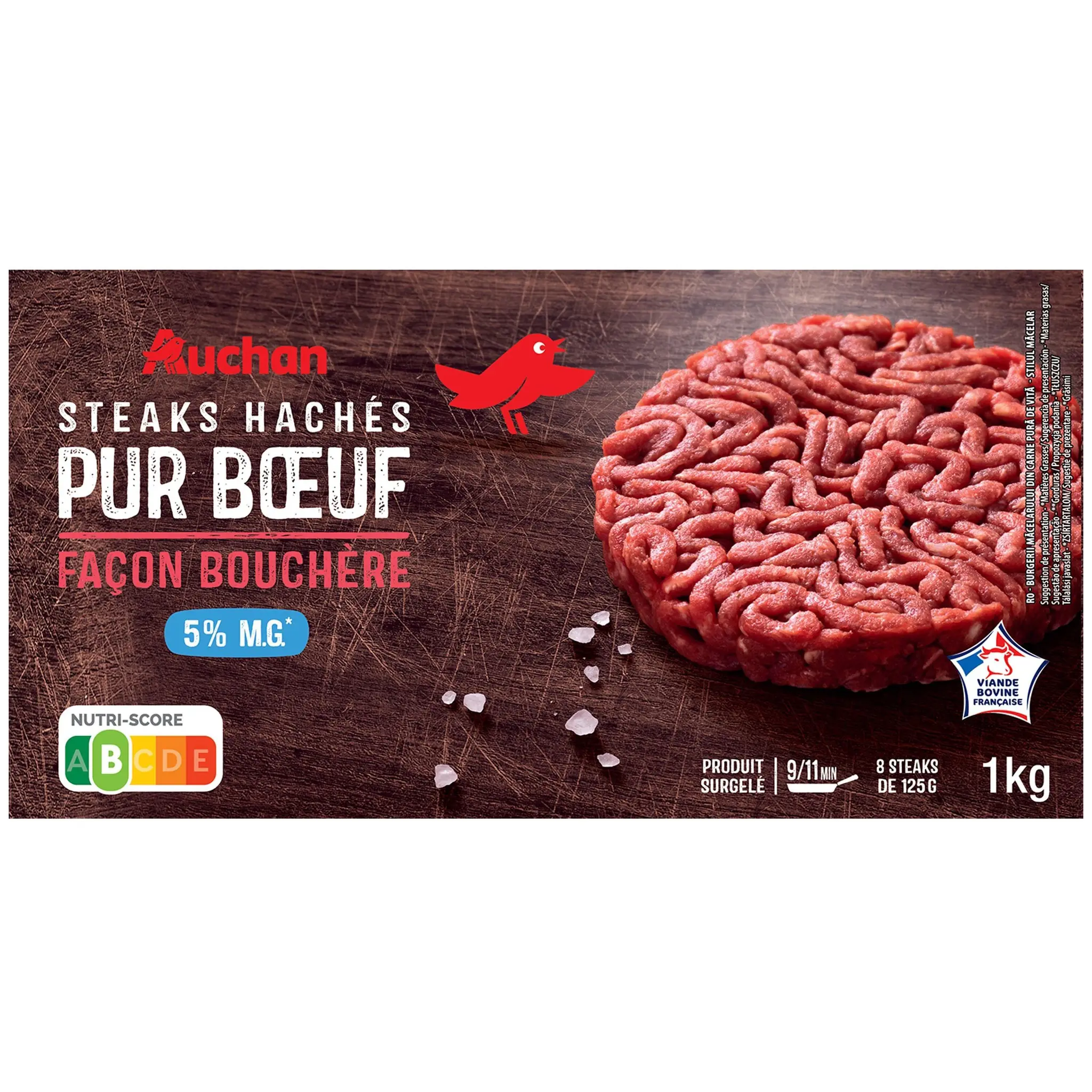 AUCHAN Steaks hachés pur bœuf façon bouchère 5% mg