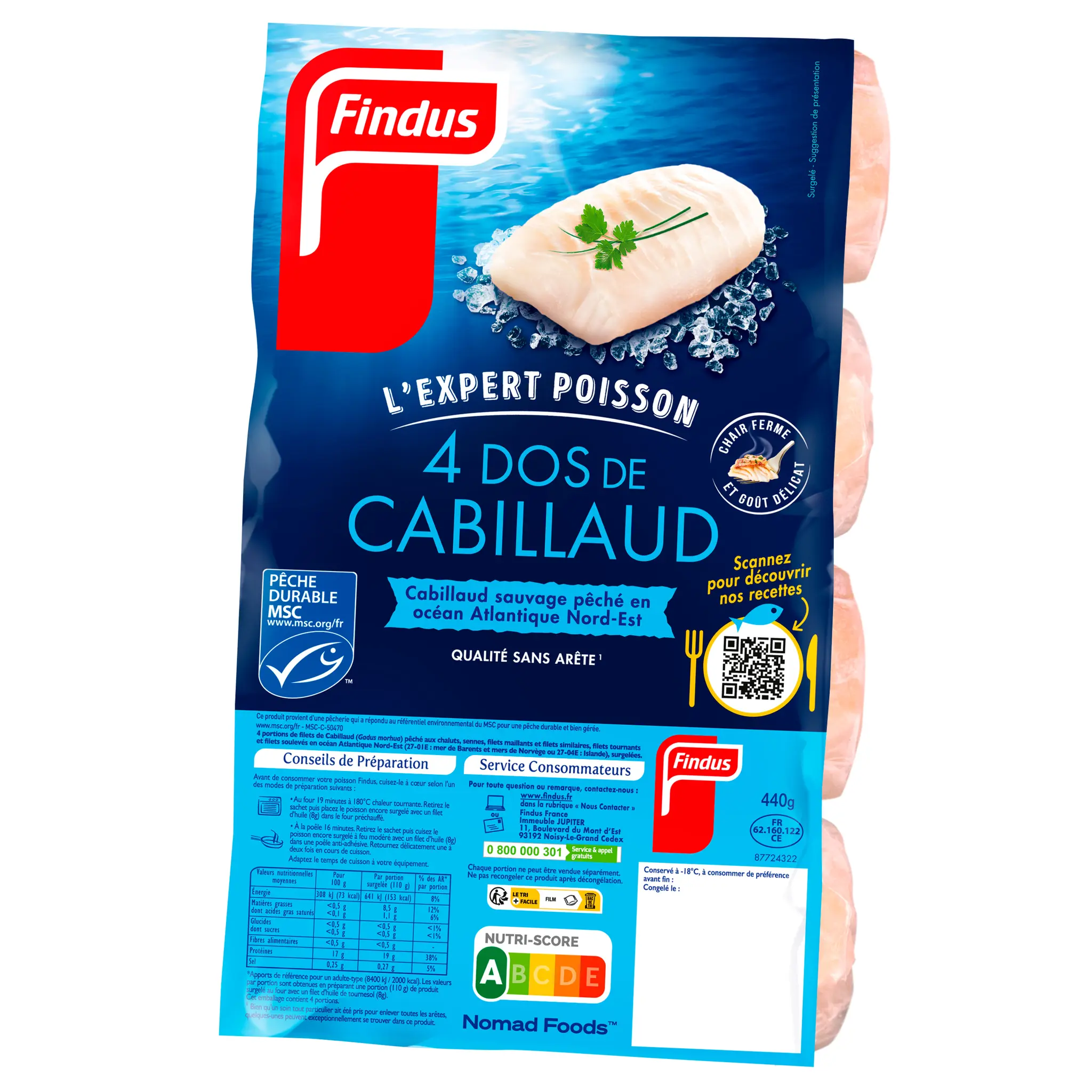 FINDUS Dos de cabillaud sans arête MSC
