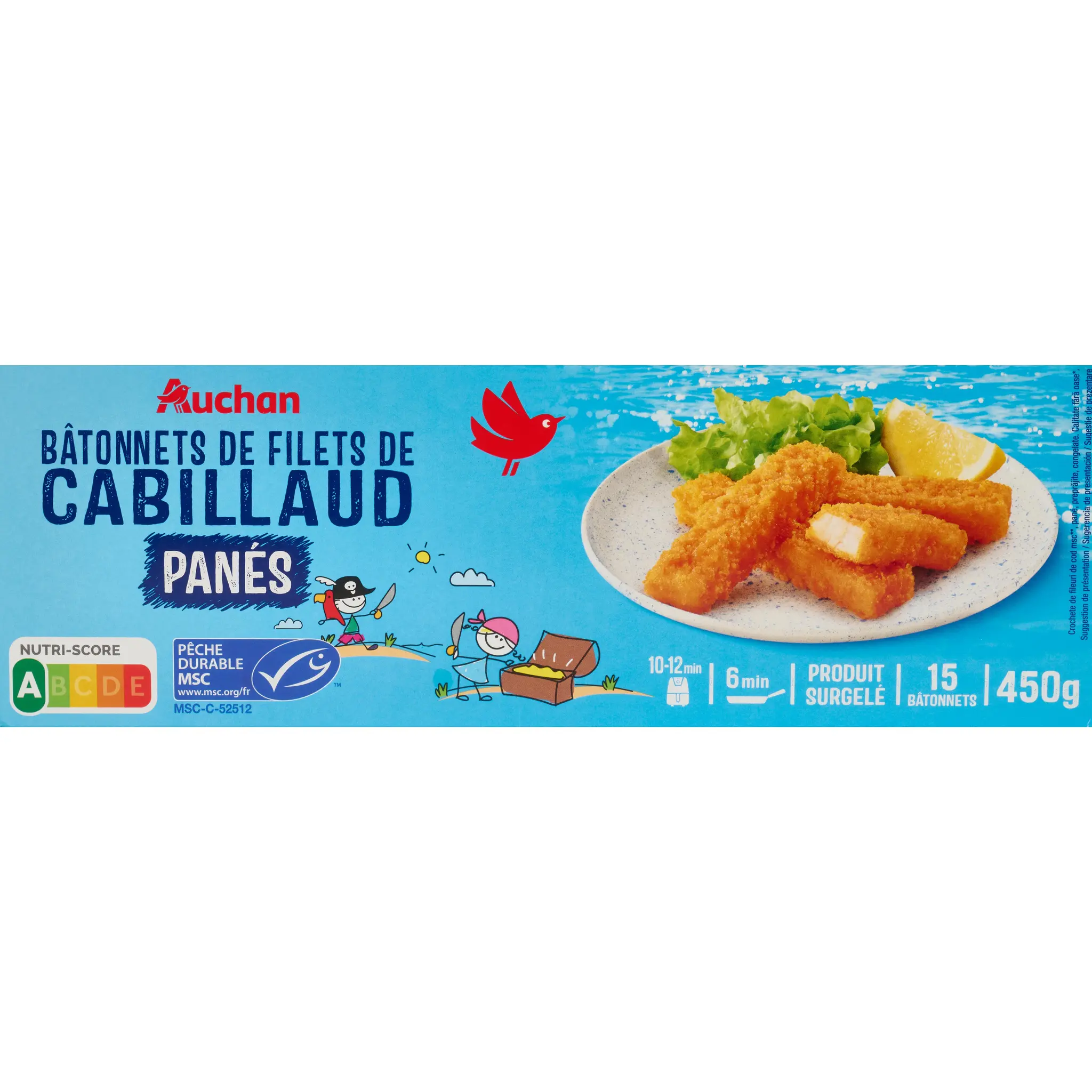 AUCHAN Bâtonnets de cabillaud panés