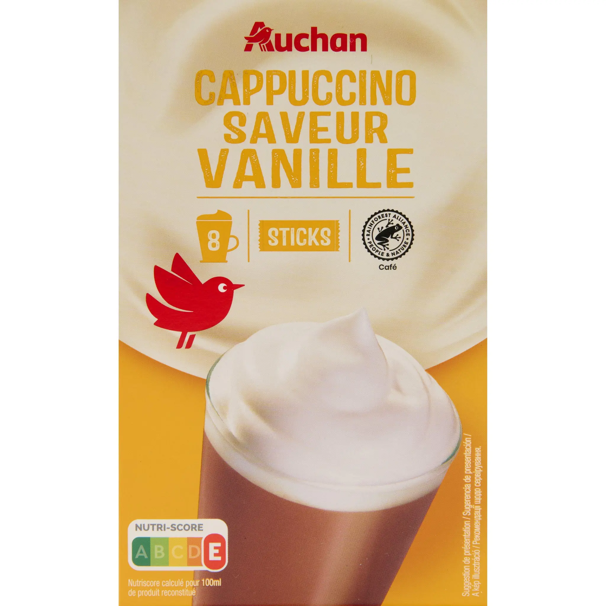 AUCHAN Café soluble Cappuccino saveur vanille sticks