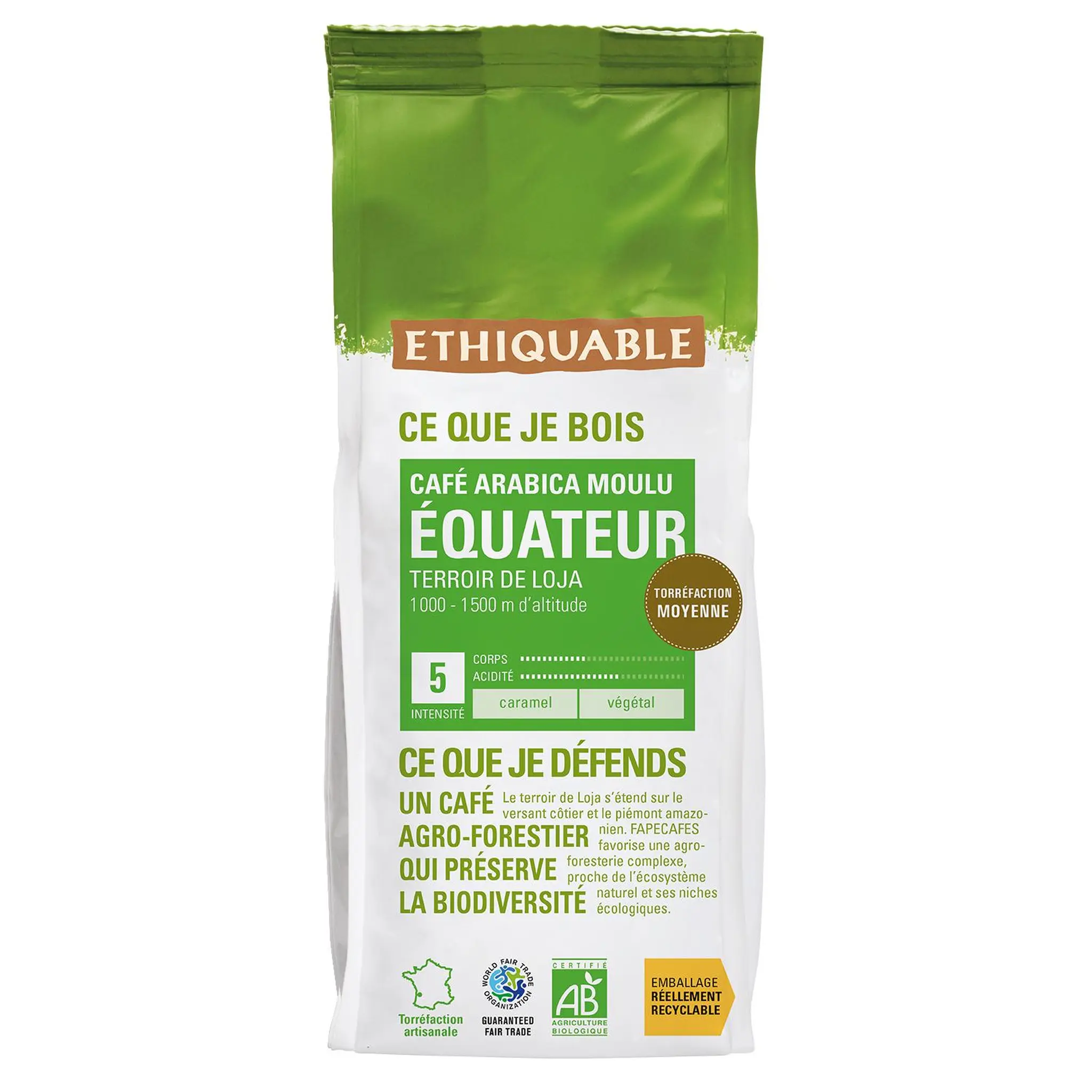 ETHIQUABLE Café en grains d'Equateur bio