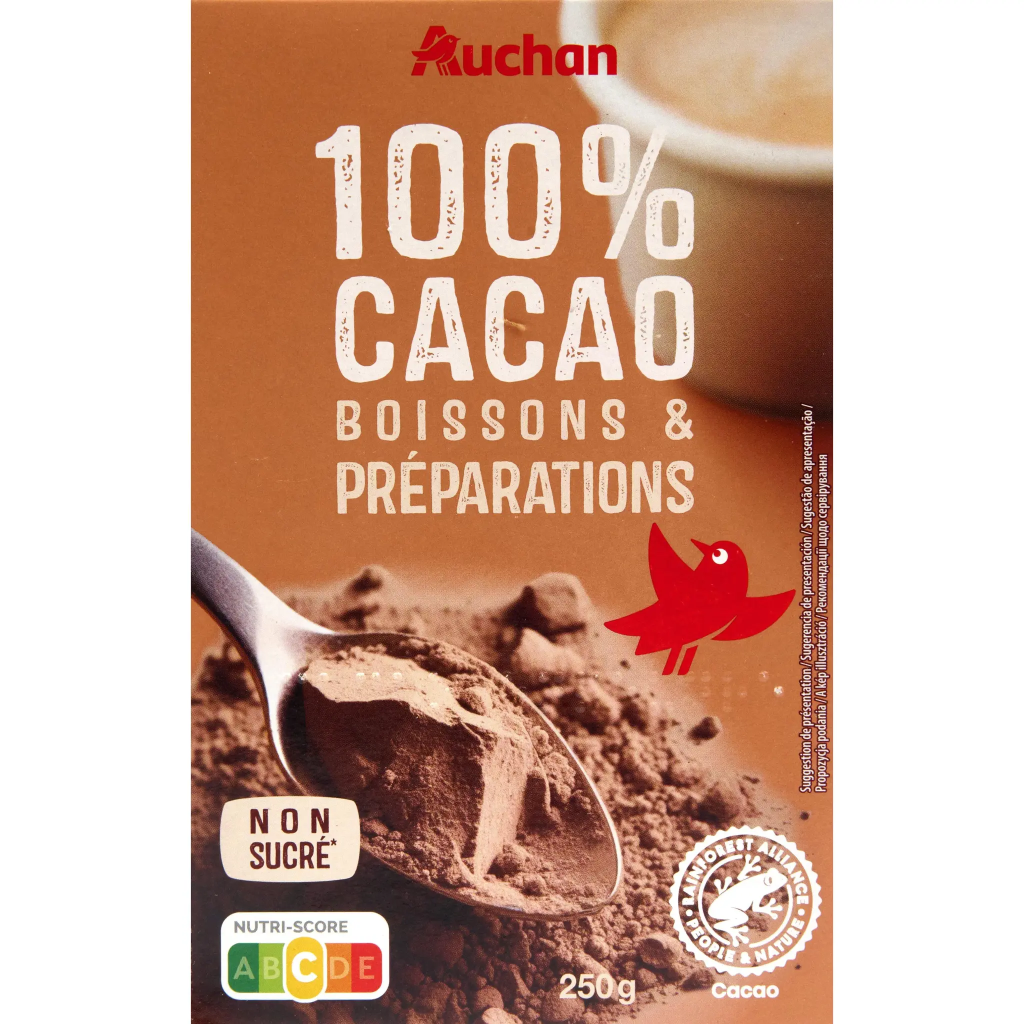 AUCHAN Chocolat en poudre 100% pur cacao non sucré