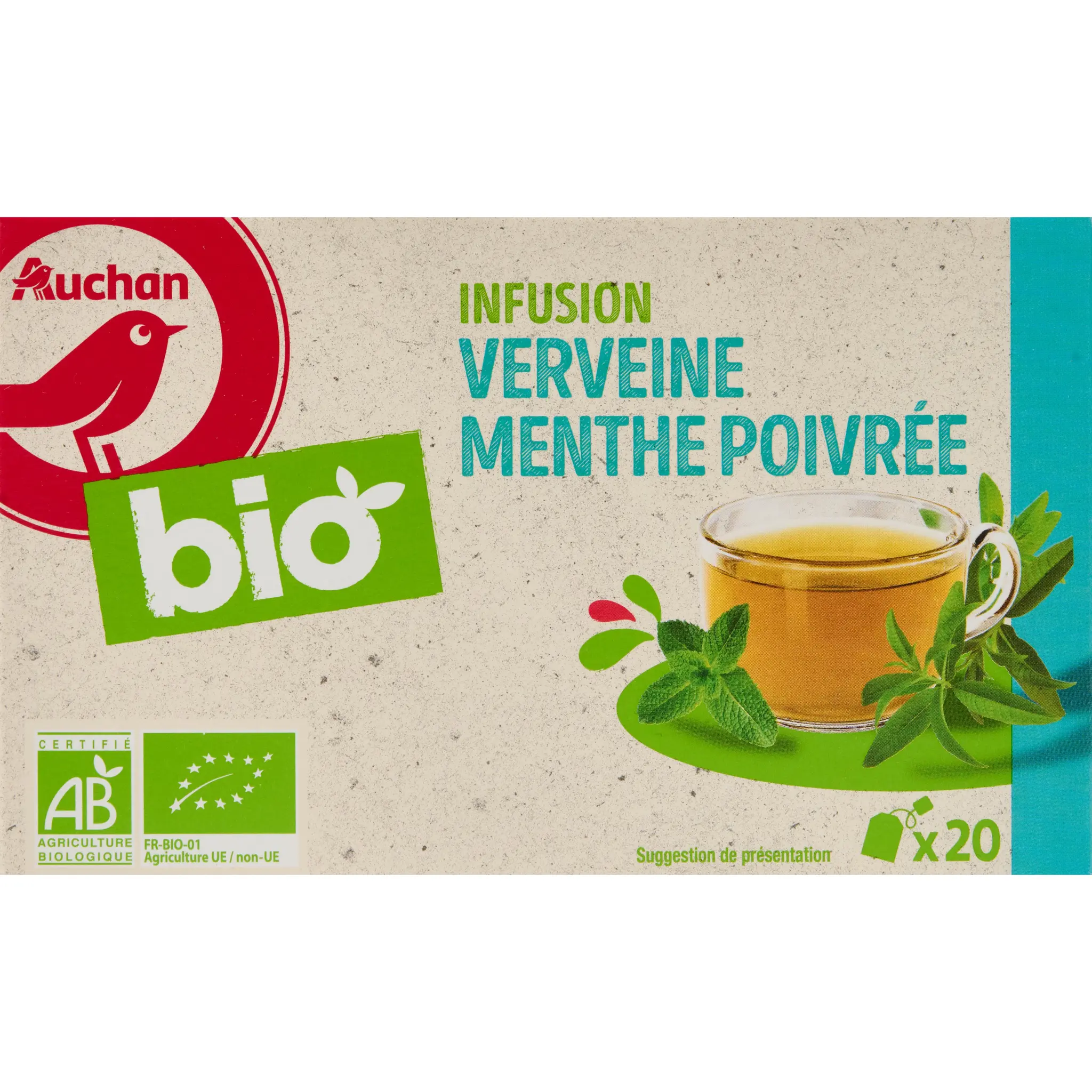 AUCHAN BIO Infusion verveine et menthe poivrée