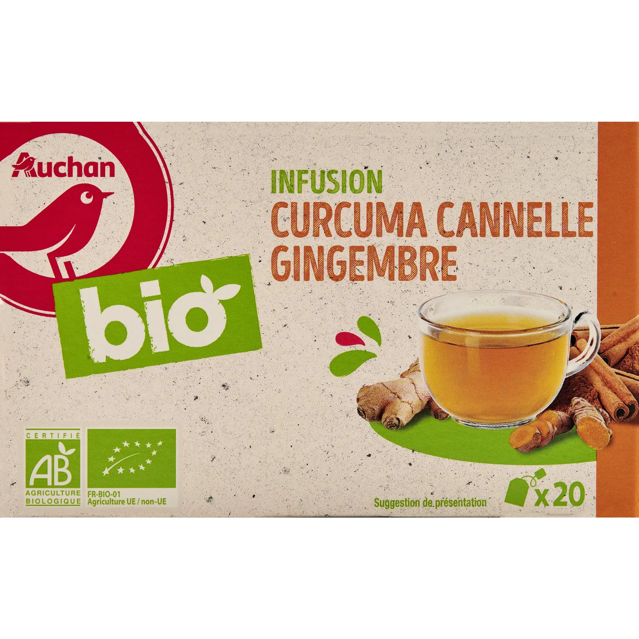 AUCHAN BIO Infusion au curcuma cannelle et gingembre