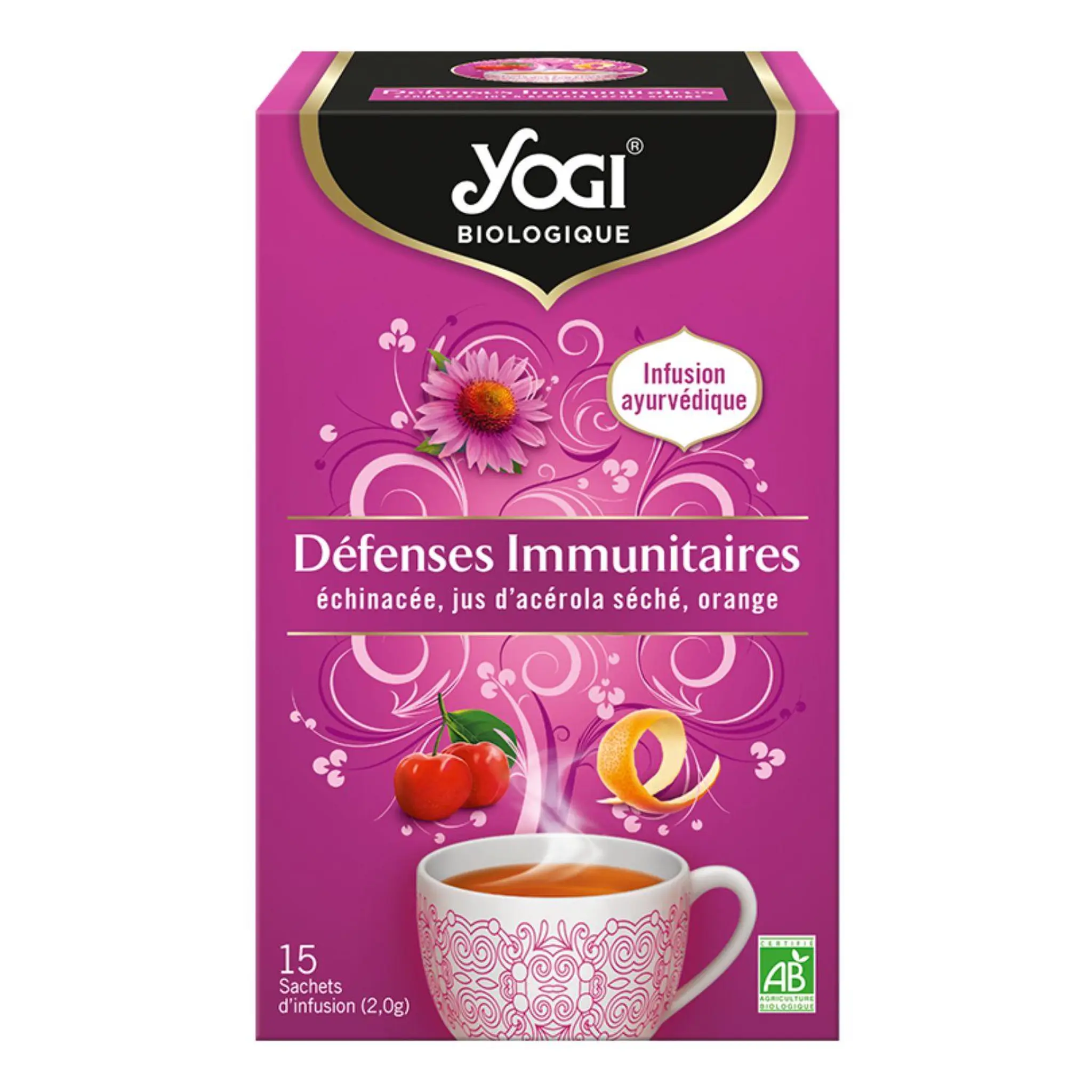 YOGI Infusion bio ayurvédique Défenses Immunitaires échinacée jus d'acérola séché orange