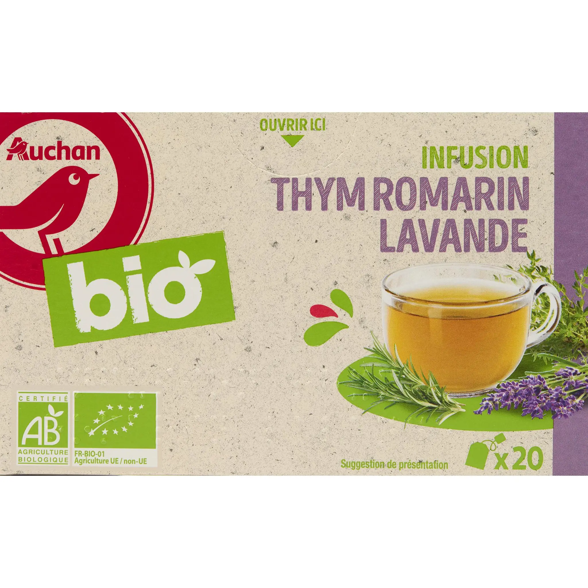 AUCHAN BIO Infusion thym romarin lavande