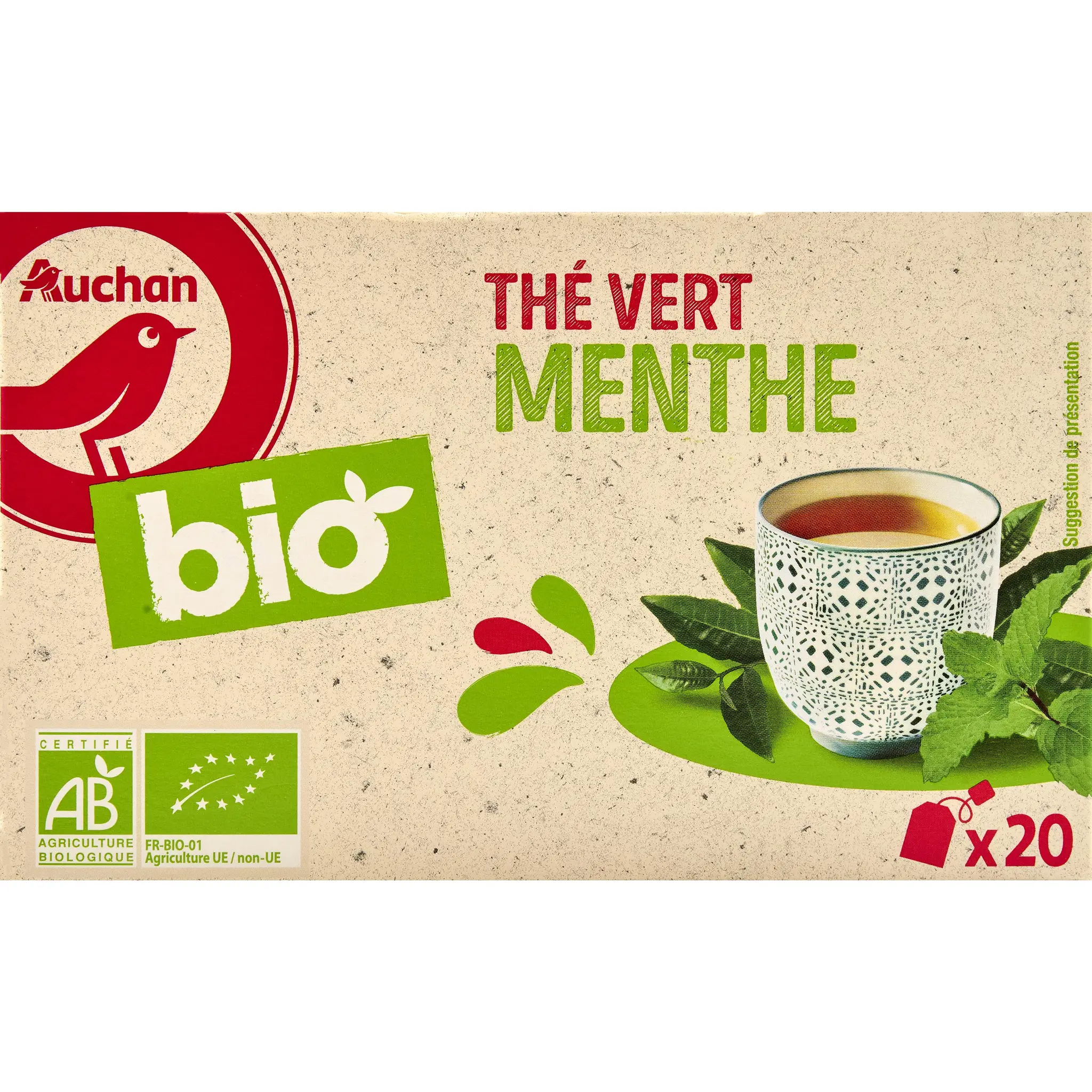 AUCHAN BIO Thé vert à la menthe
