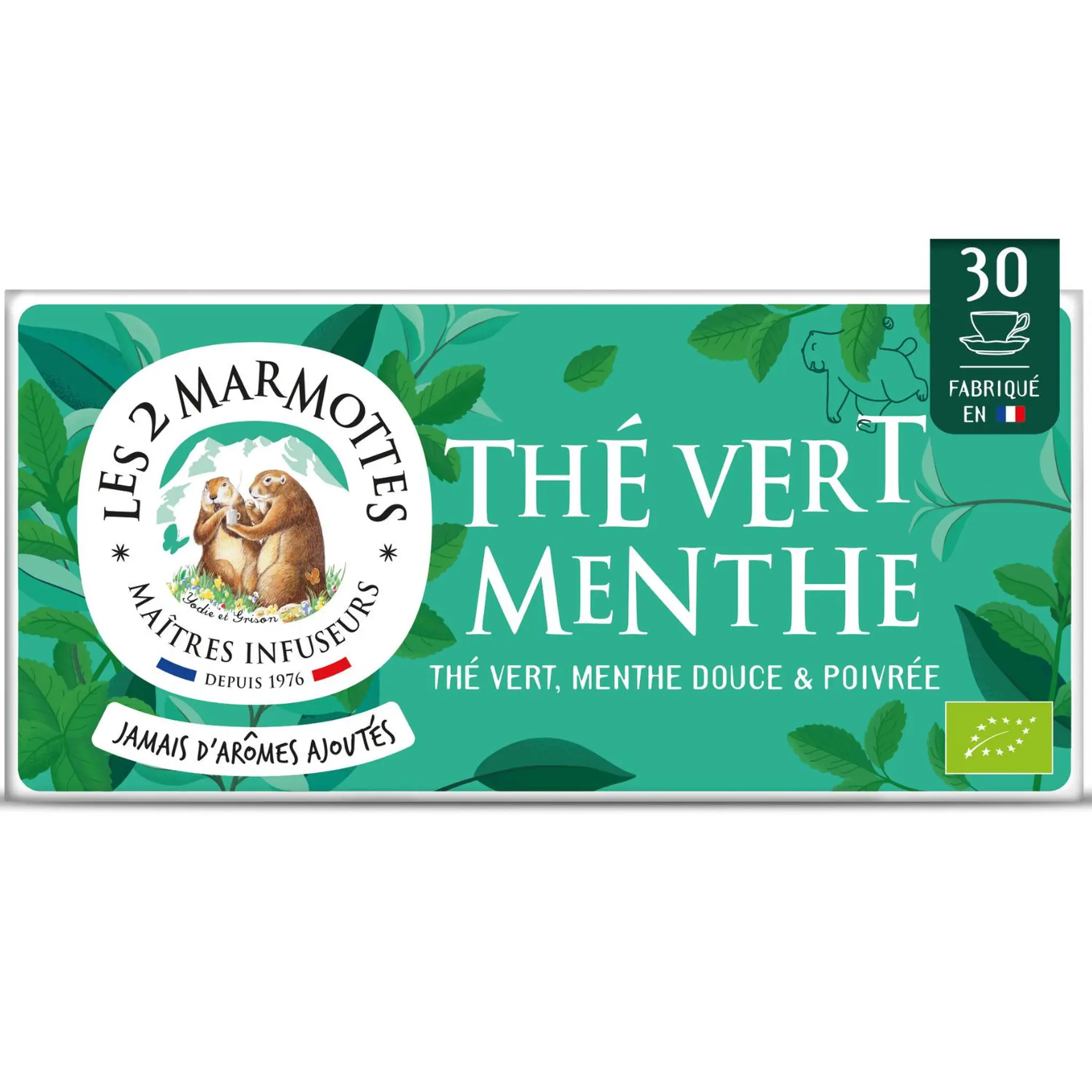 LES 2 MARMOTTES Thé vert menth'olé menthe douce menthe poivrée bio