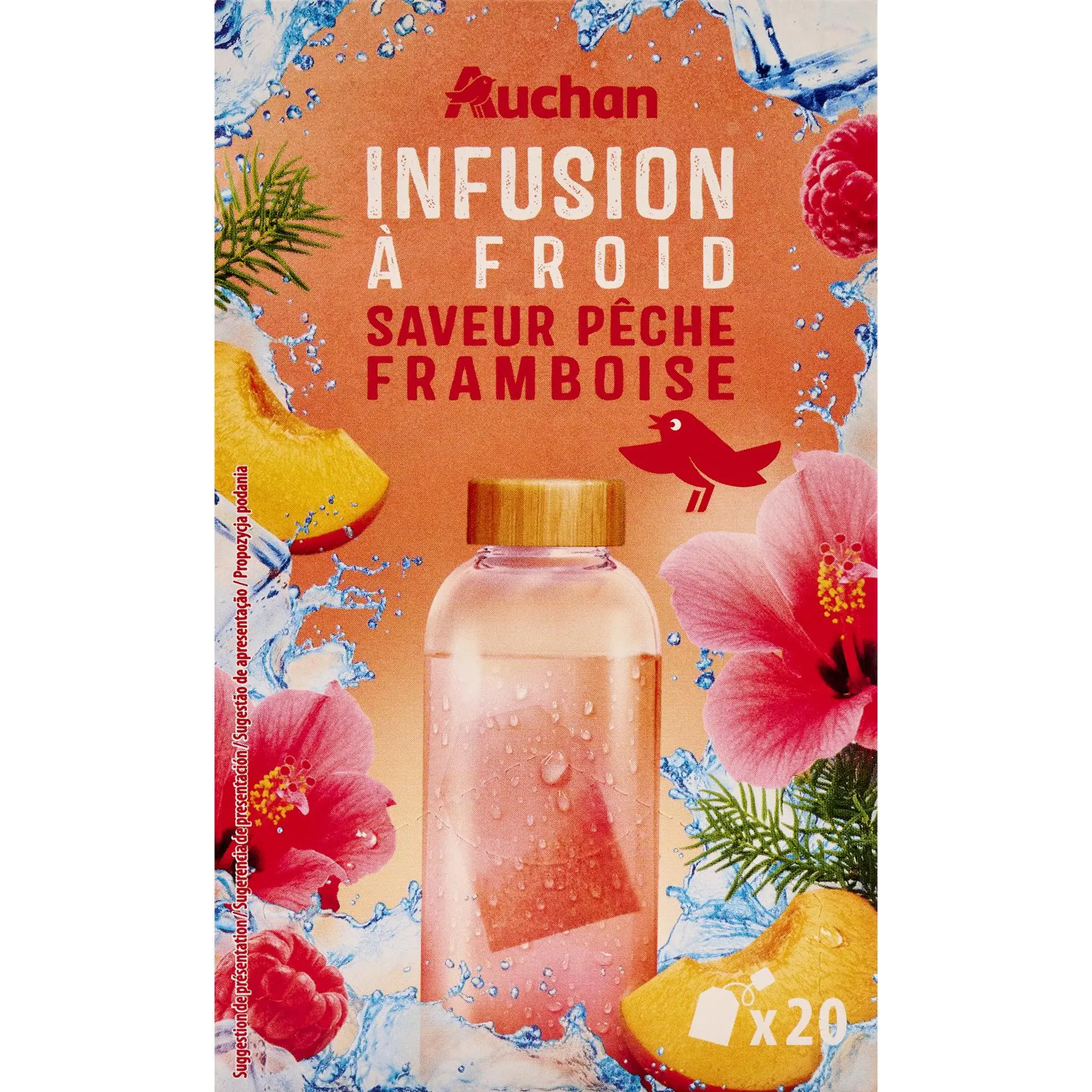 AUCHAN Infusion à froid saveur pêche framboise