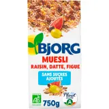 BJORG Muesli de céréales bio raisin figue datte et abricot sans sucres ajoutés