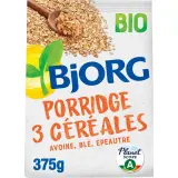 BJORG Porridge bio aux 3 céréales avoine blé et épeautre