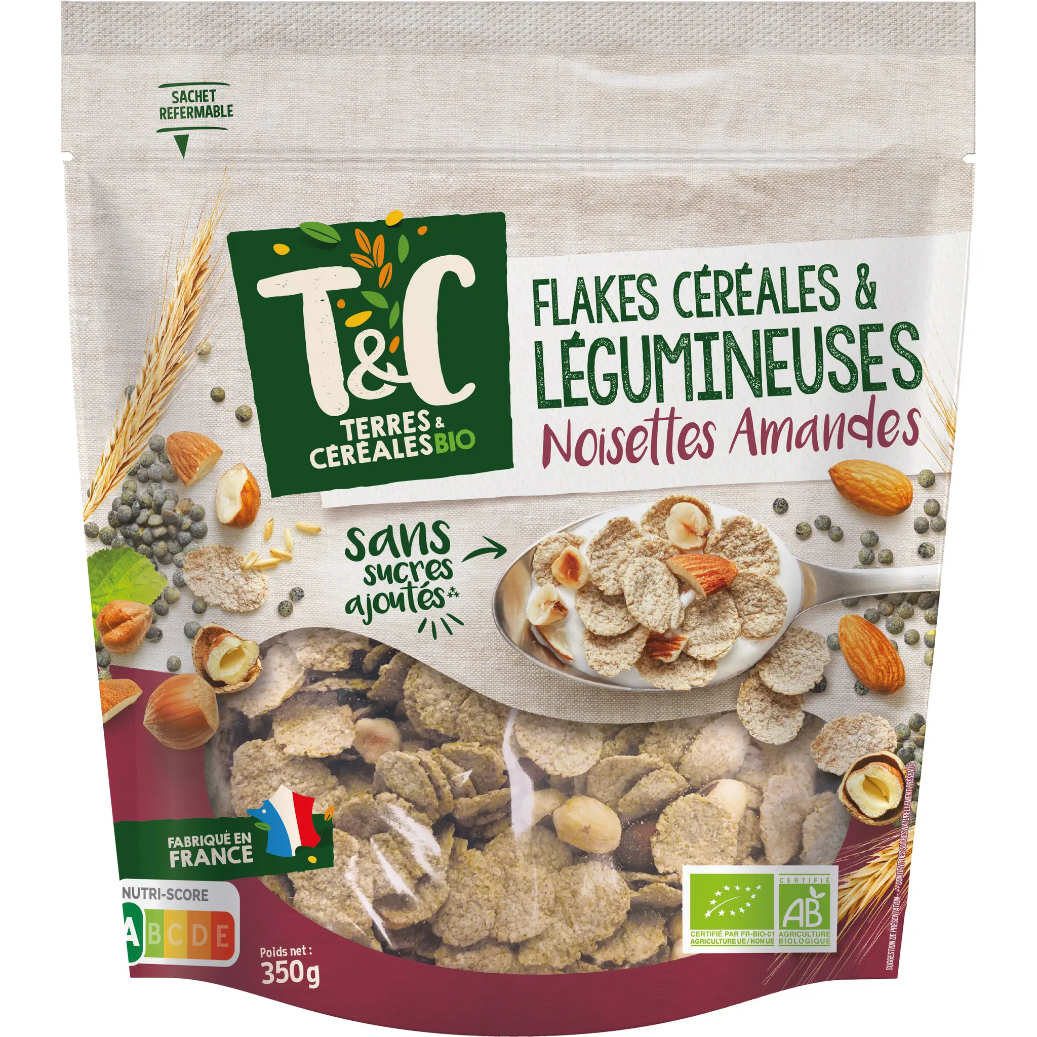 TERRES ET CEREALES Céréales flakes et légumineuses noisettes amandes bio