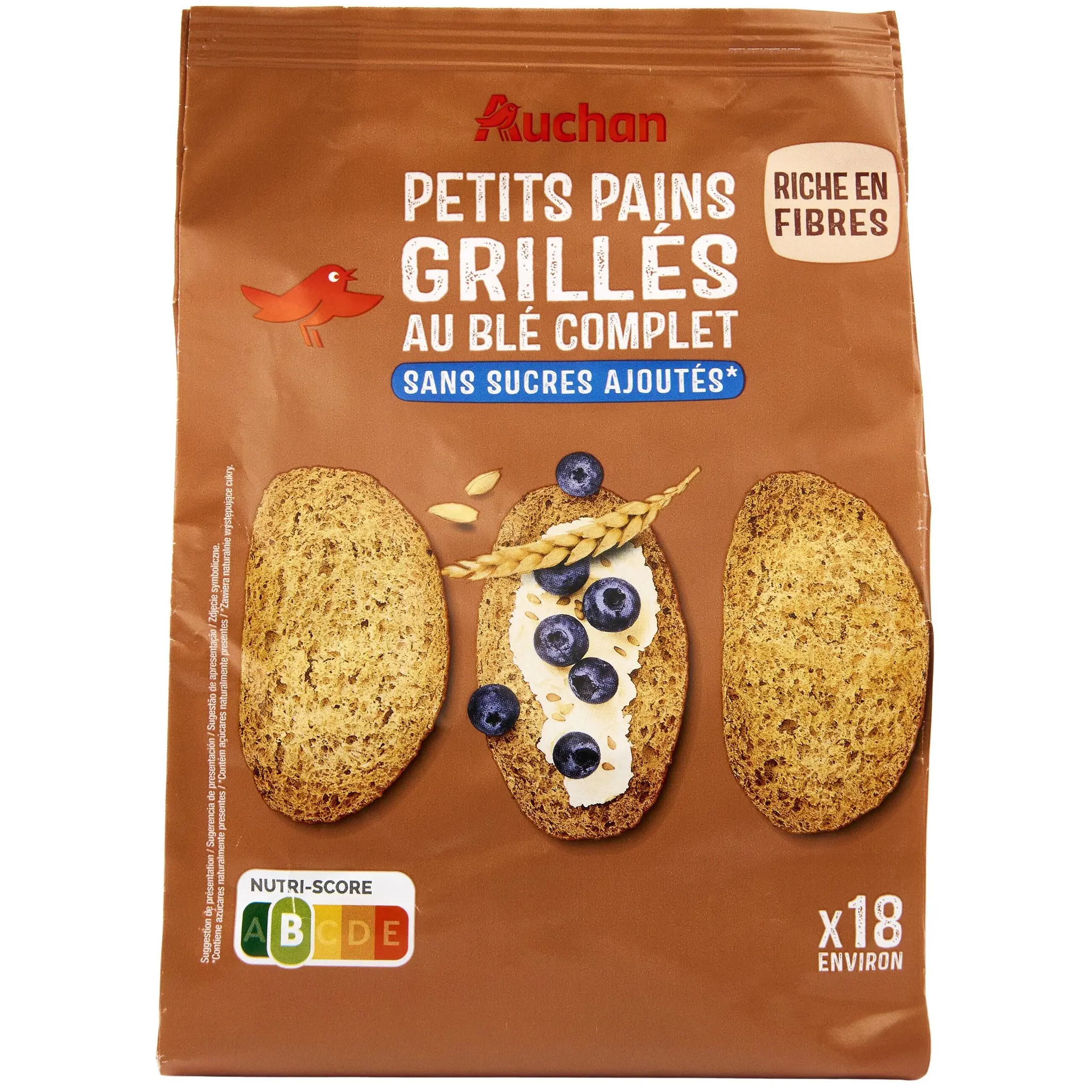 AUCHAN Petits pains grillés au blé complet sans sucres ajoutés