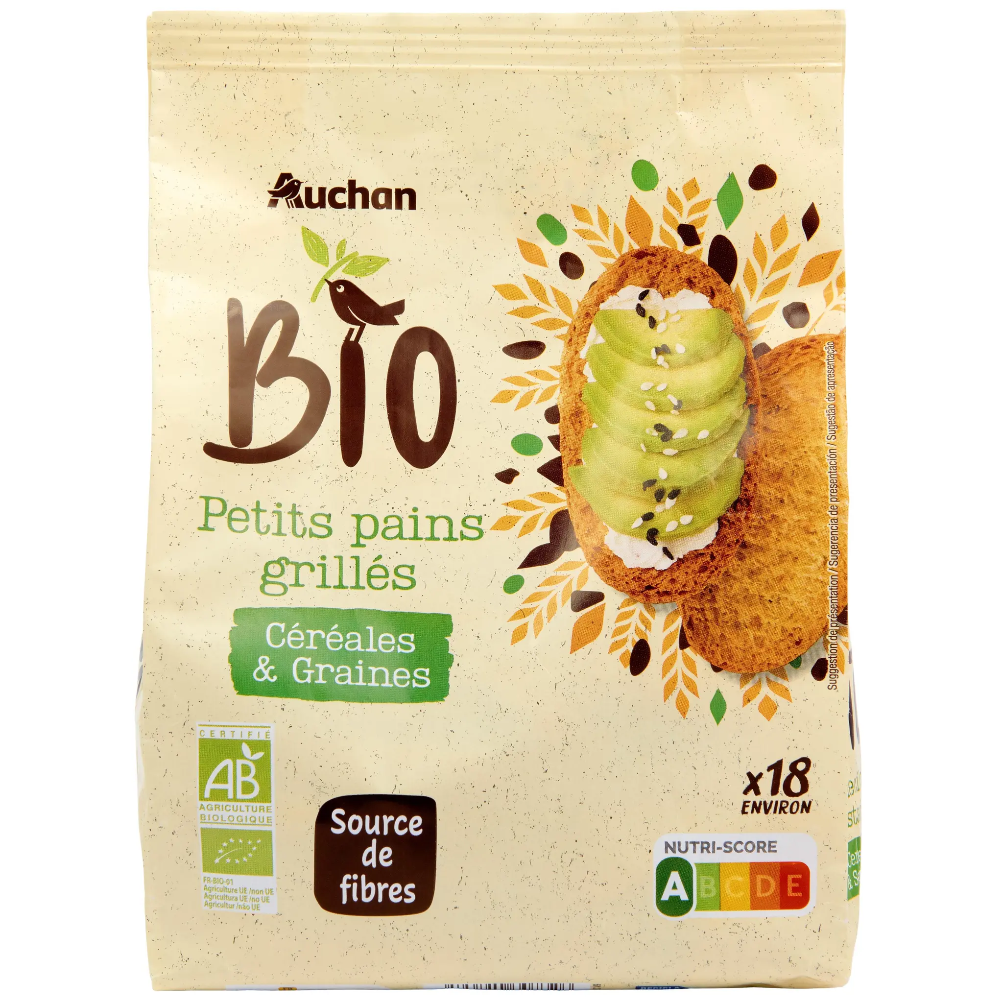 AUCHAN BIO Petit pains grillés céréales et graines