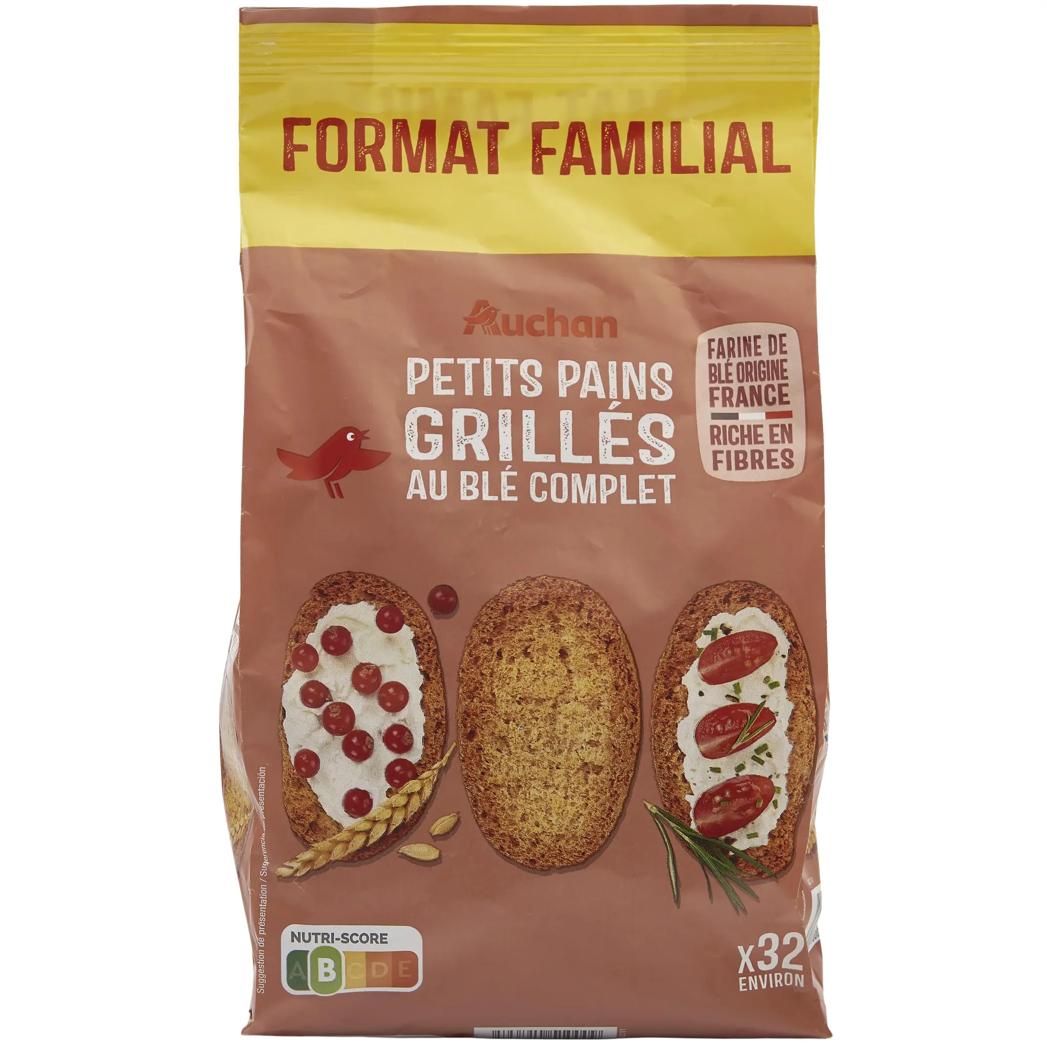 AUCHAN Petits pains grillés au blé complet