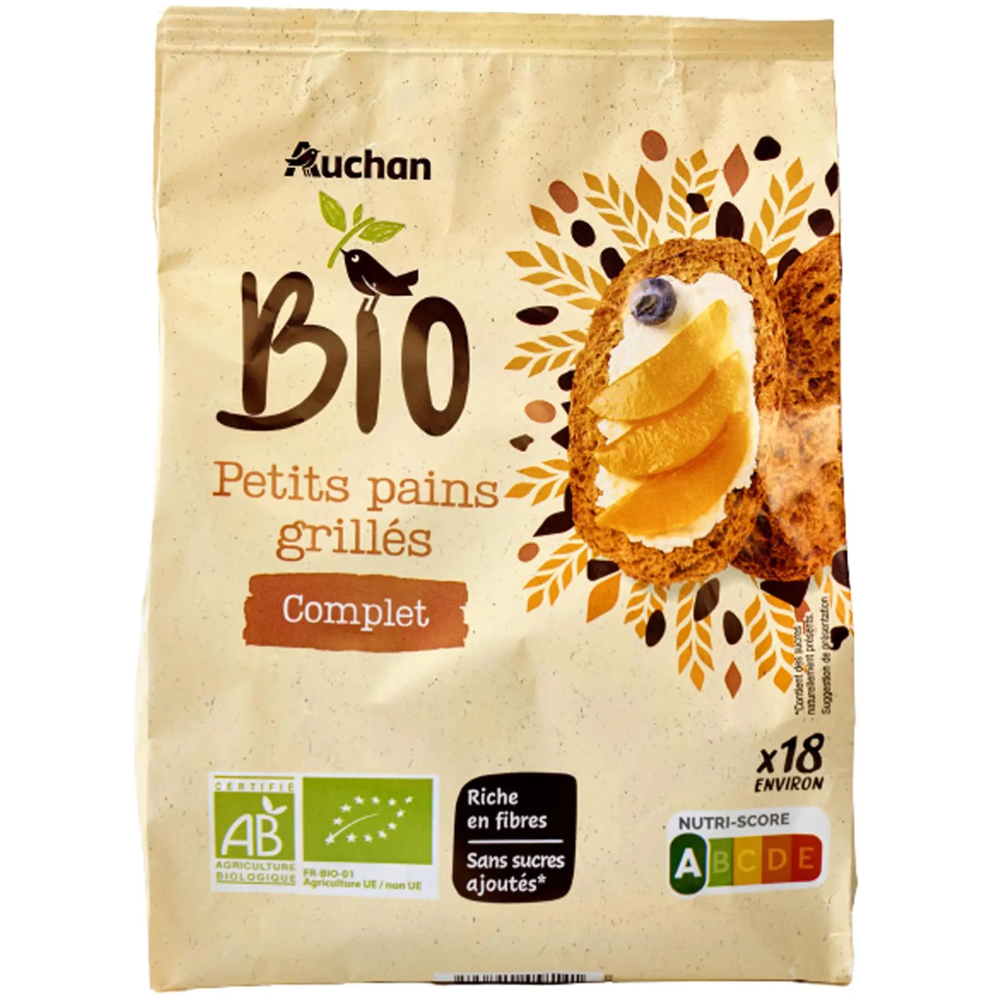 AUCHAN BIO Petits pains grillés complet