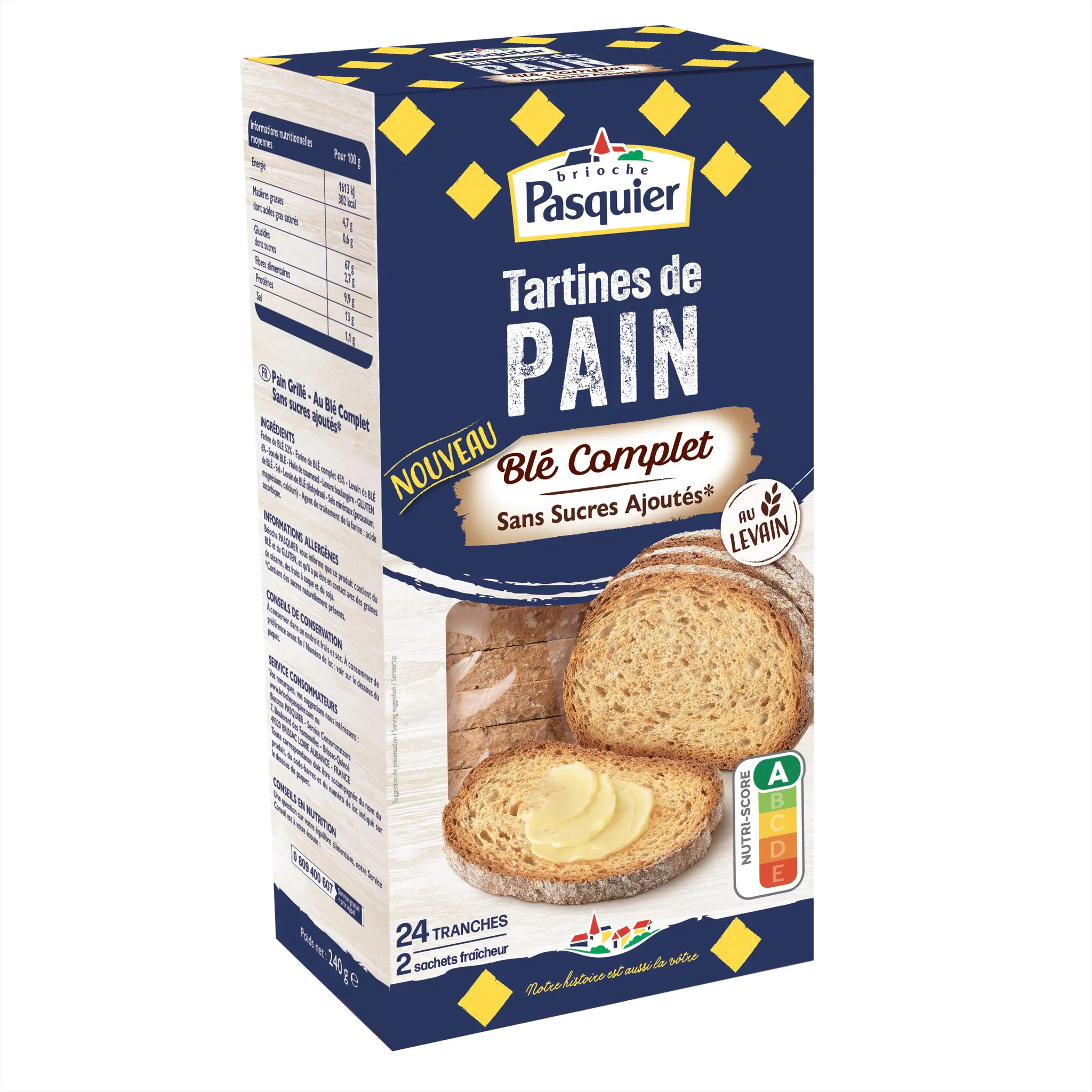 PASQUIER Tartines de pain au blé complet sans sucres ajoutés
