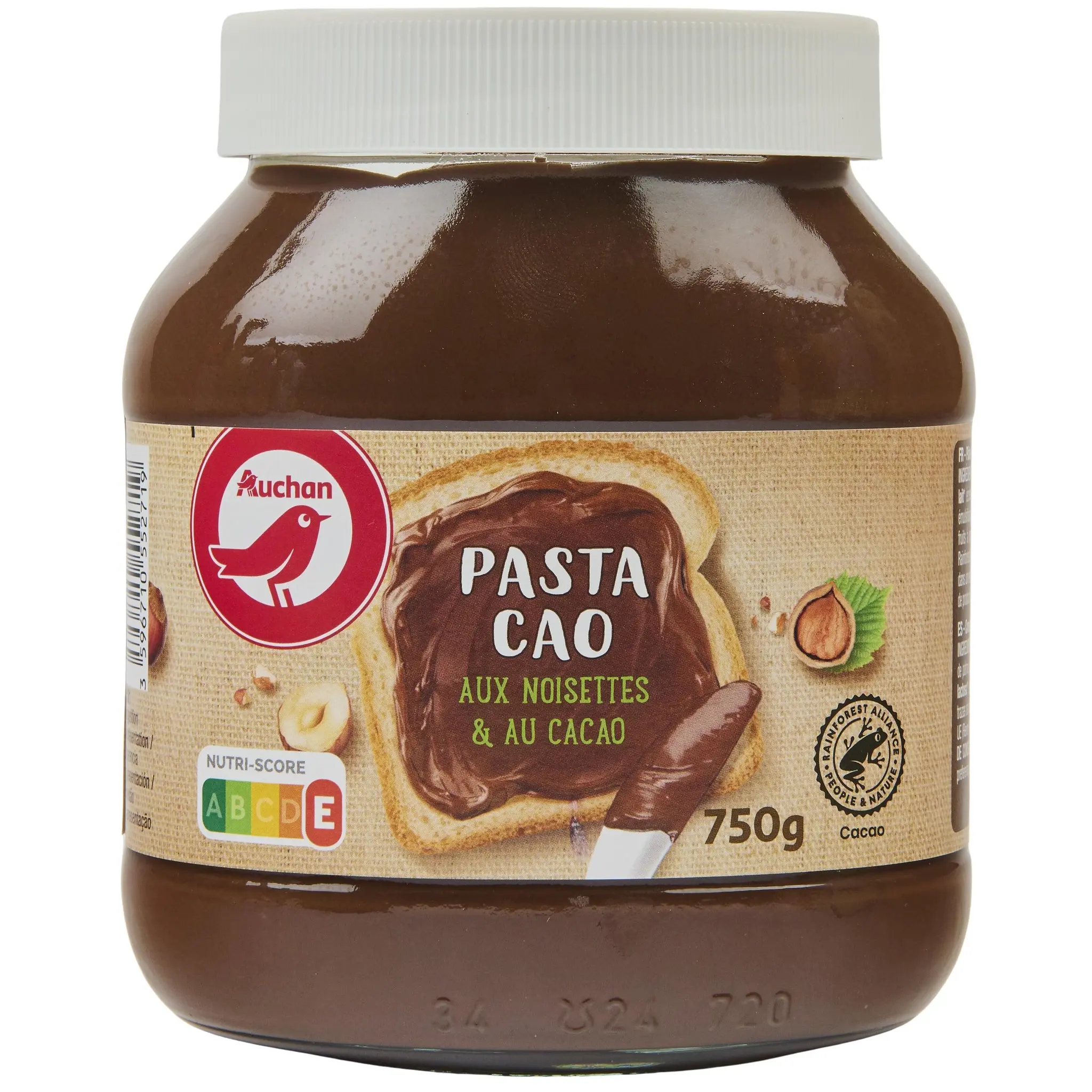 AUCHAN Pasta Cao Pâte à tartiner aux noisettes et au cacao