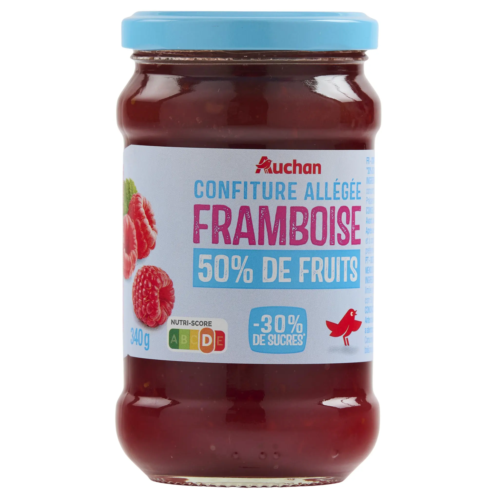 AUCHAN Confiture allégée framboises sans sucres ajoutés