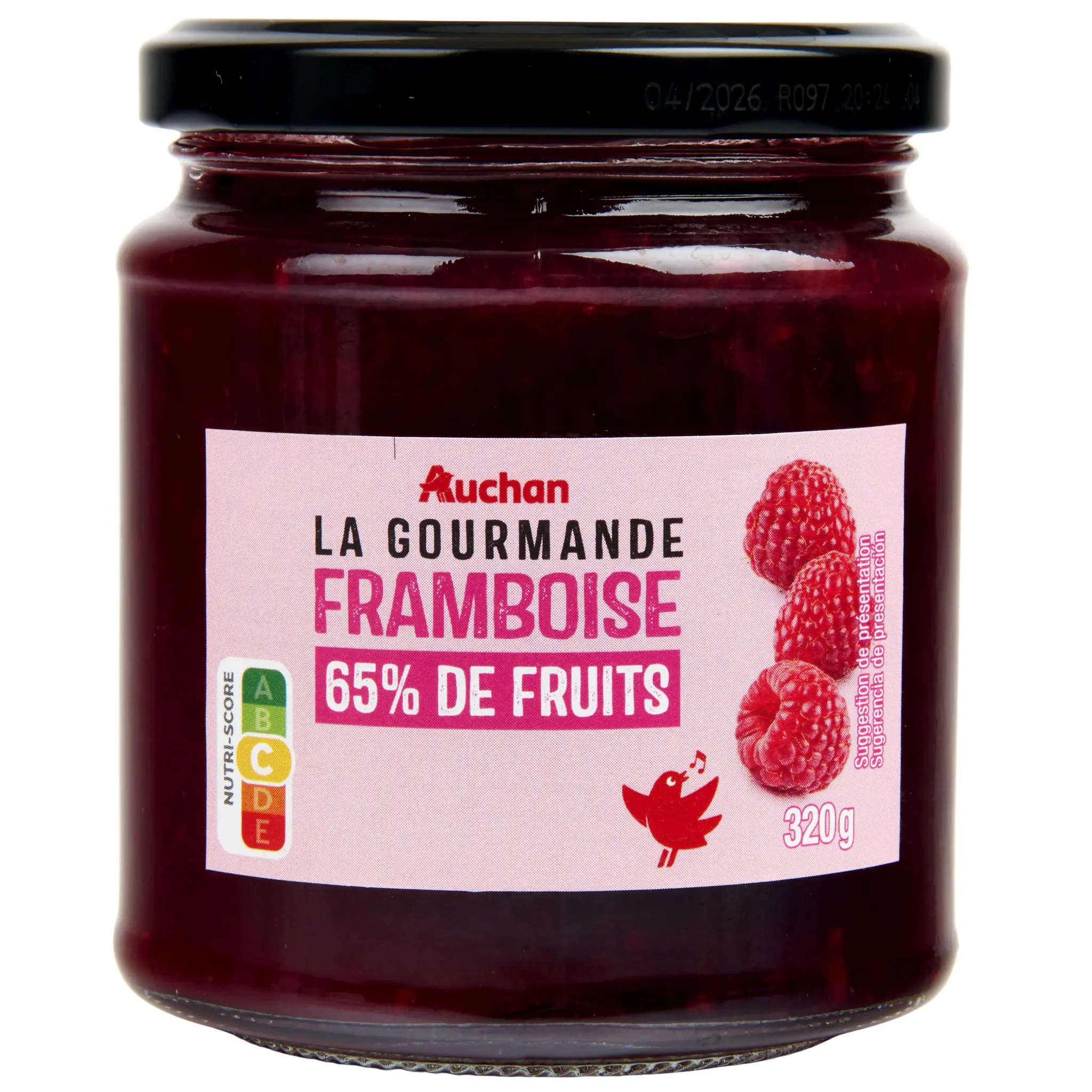 AUCHAN La Gourmande confiture de framboise 65% fruits