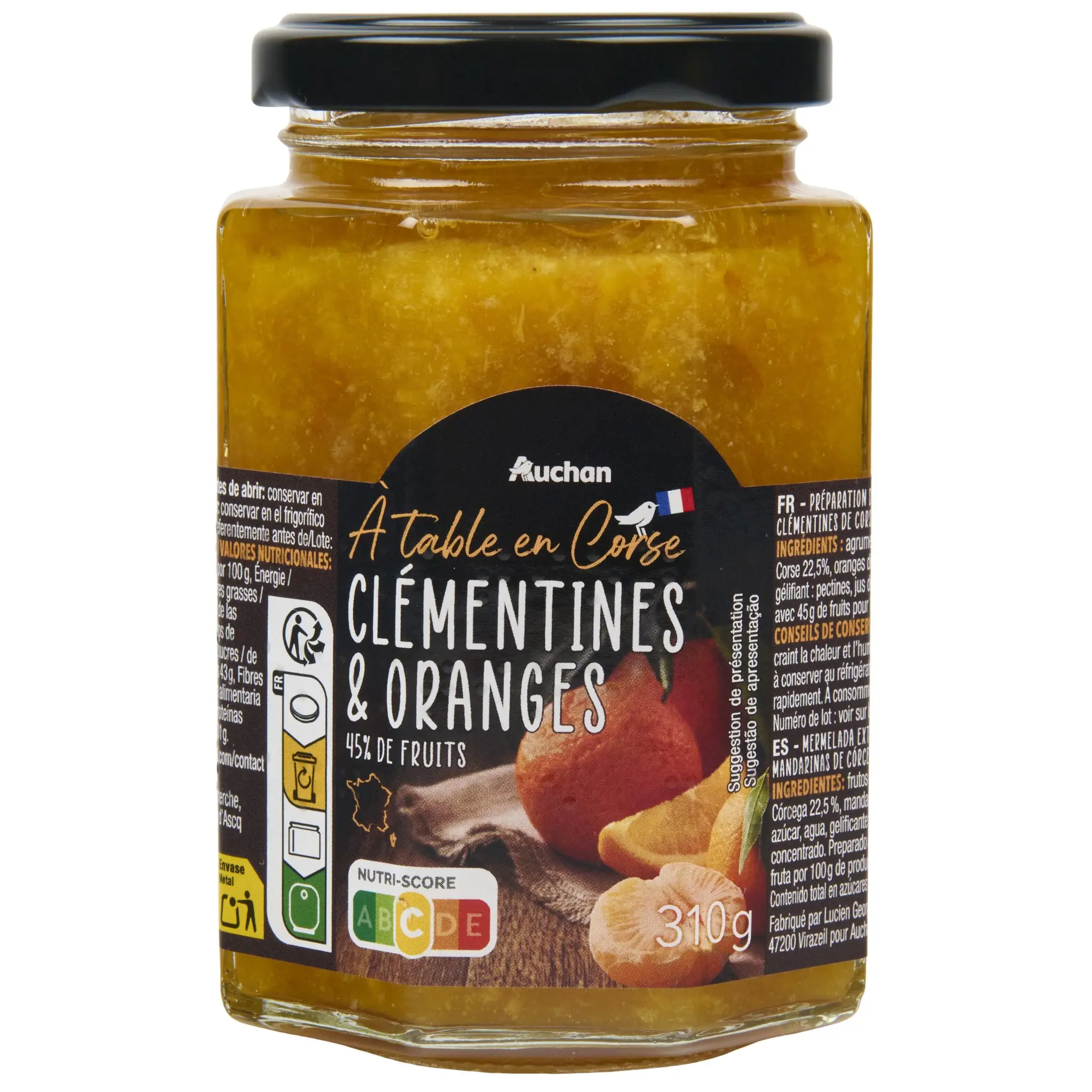 AUCHAN TERROIR Préparation de fruits aux clémentines et oranges 45% de fruits