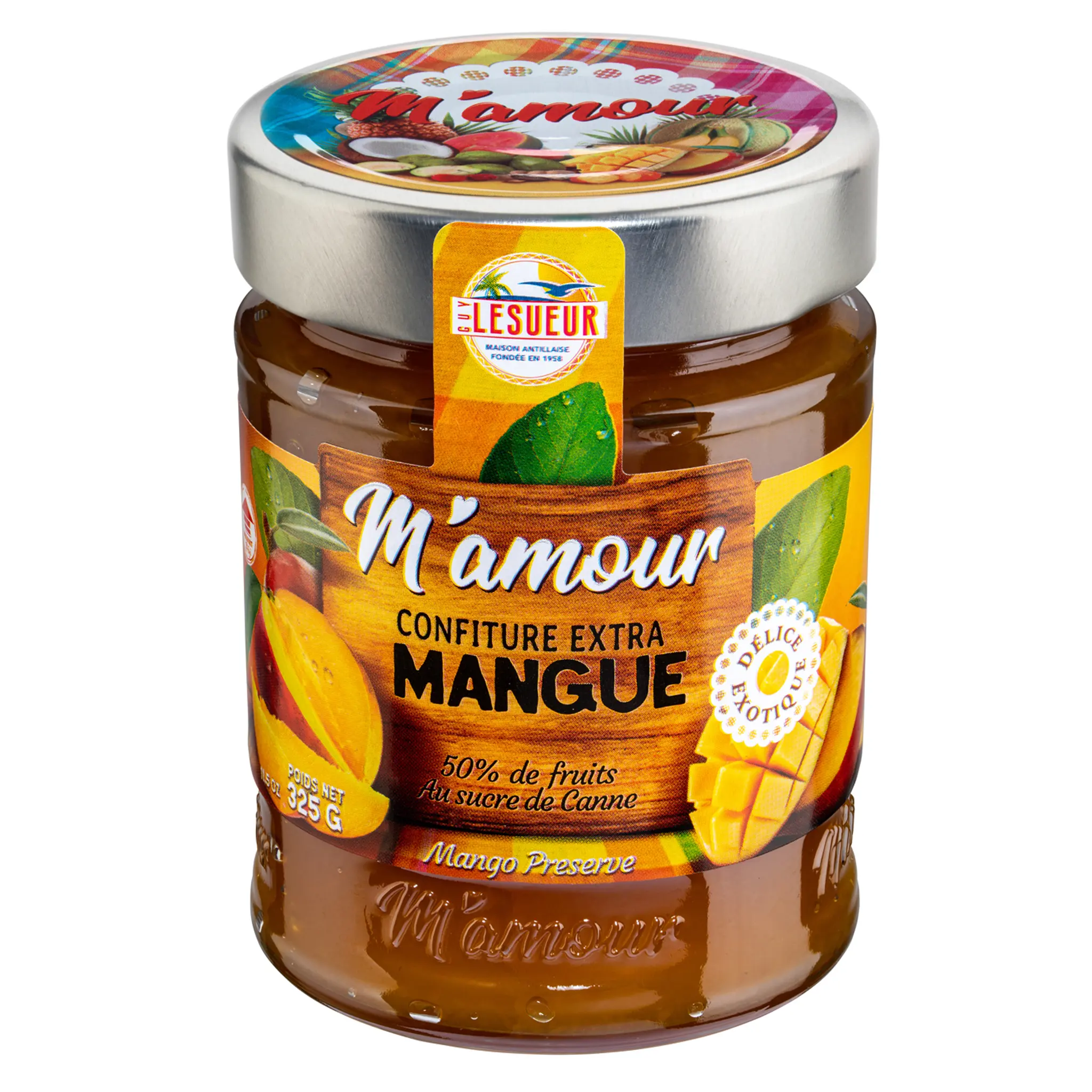 M'AMOUR Confiture mangue 50% de fruits au sucre de cannes en bocal