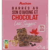 AUCHAN LESS SUGAR Barres au son d'avoine et chocolat