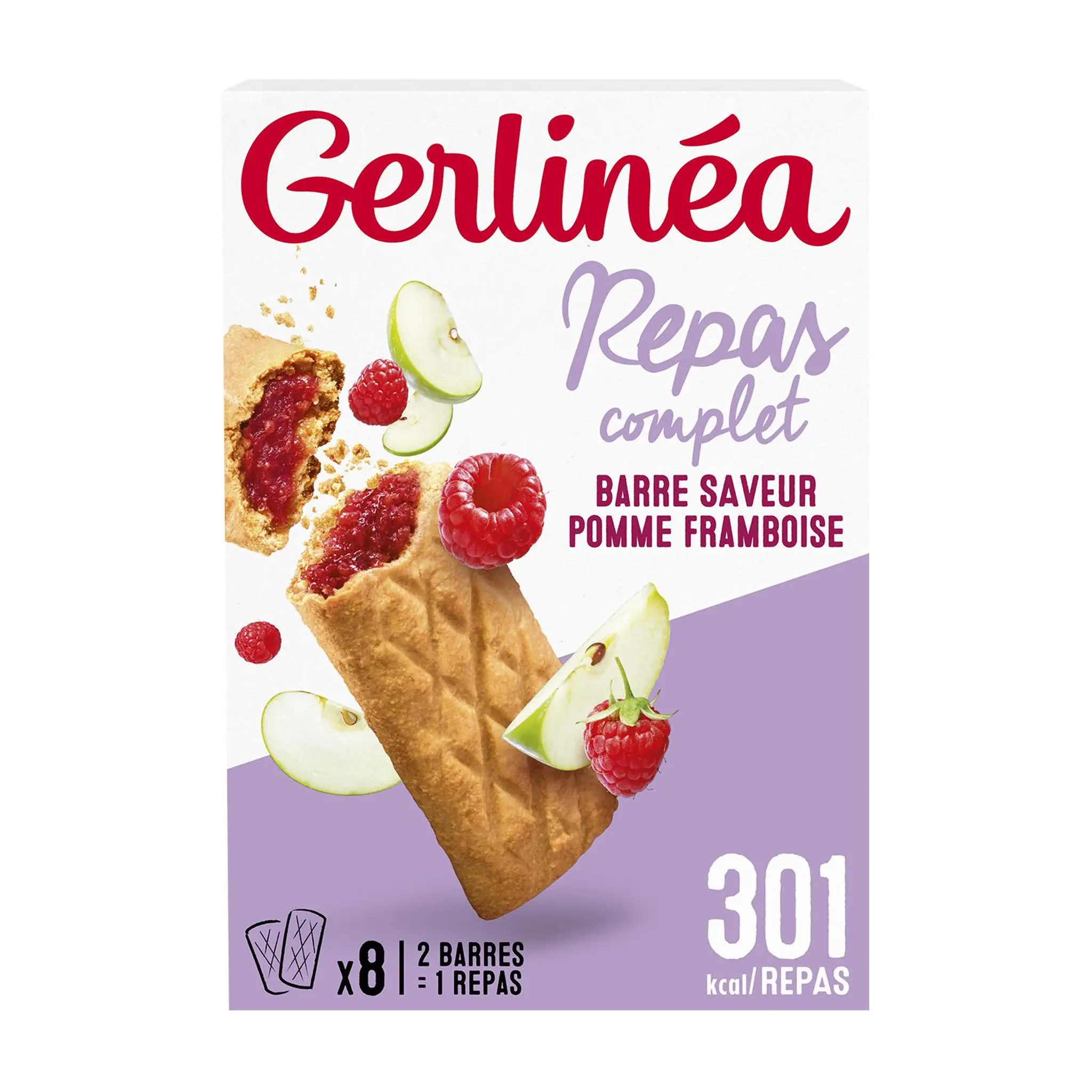 GERLINEA Barres repas équilibré pomme framboise avec arôme naturel