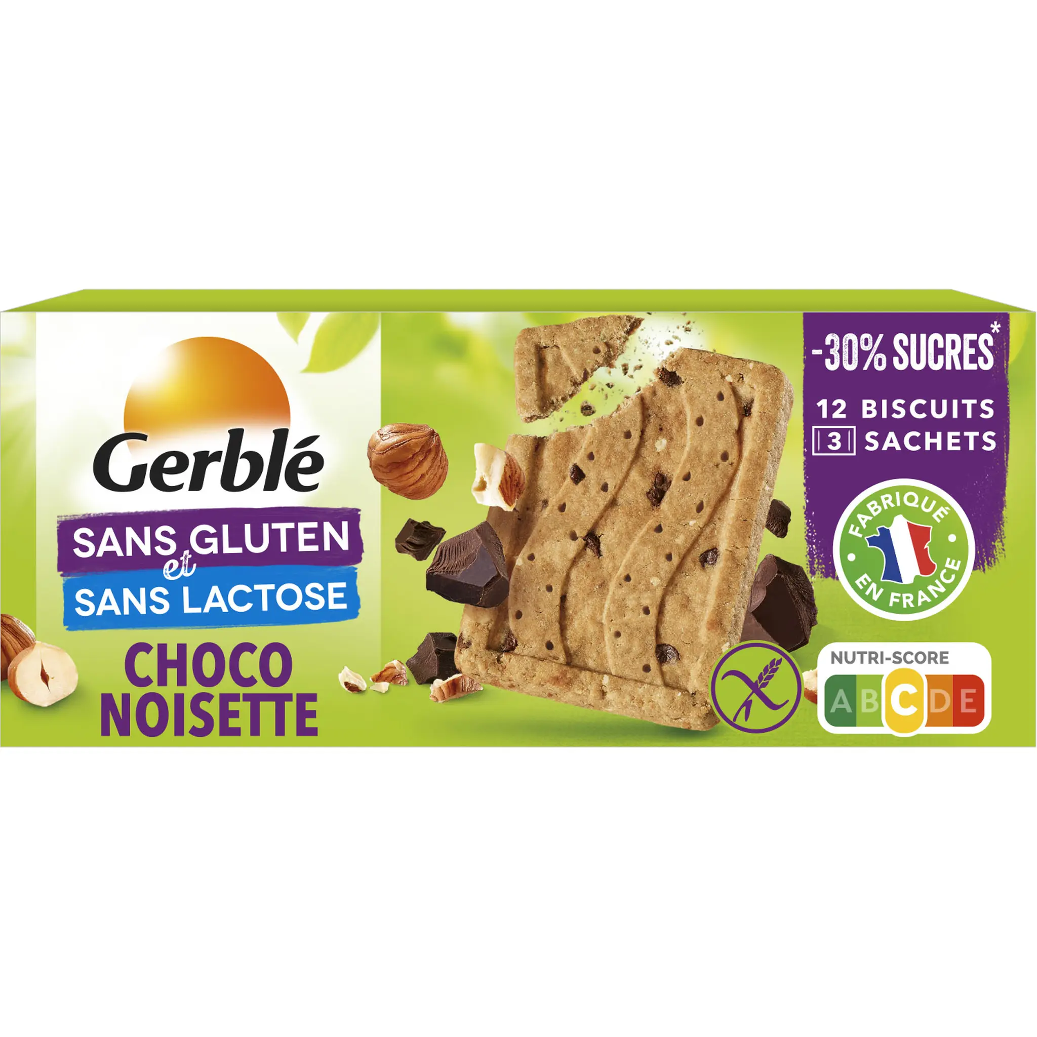 GERBLE Biscuits sans gluten au chocolat et noisettes sachets fraîcheur
