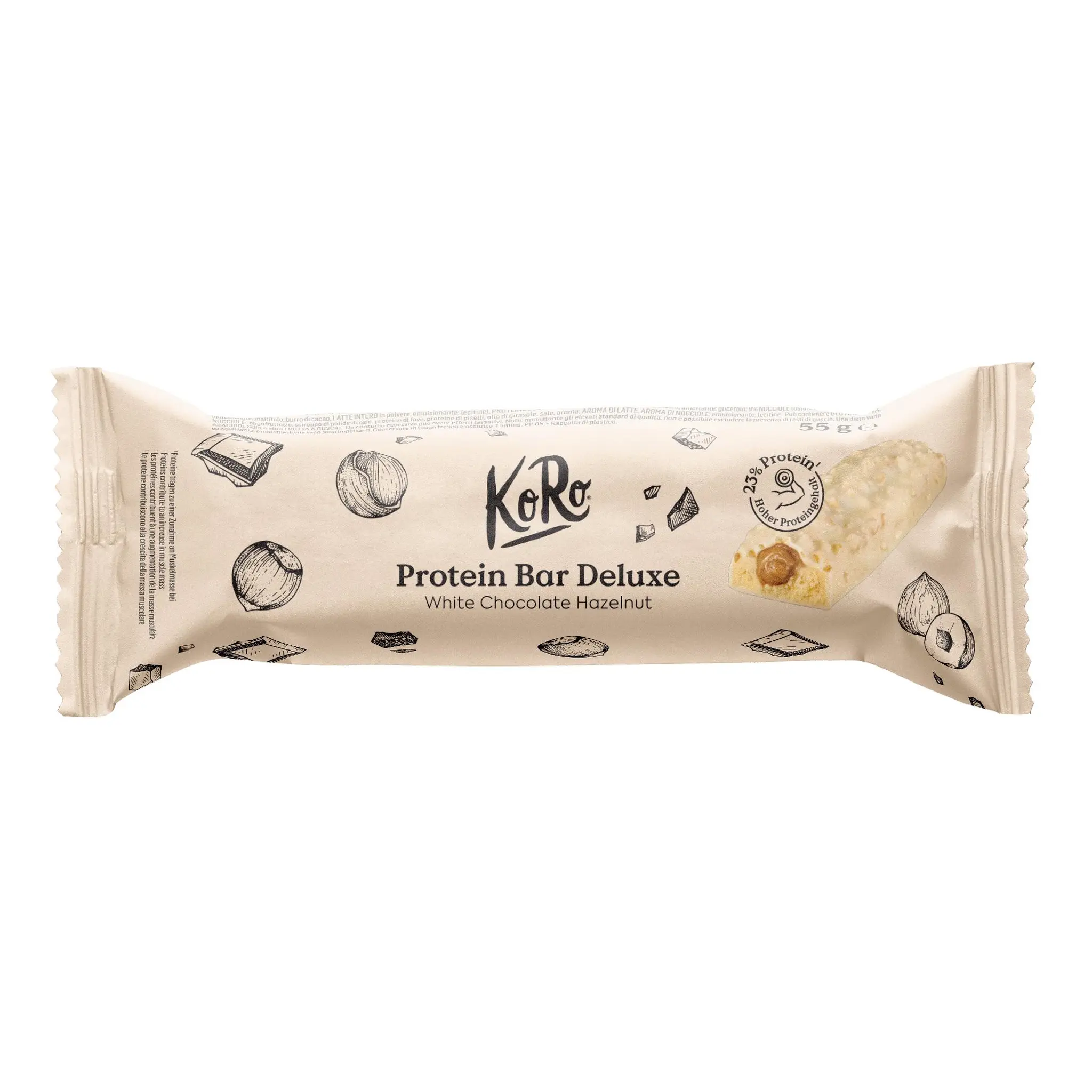 KORO Barre protéinée deluxe au chocolat blanc et noisettes