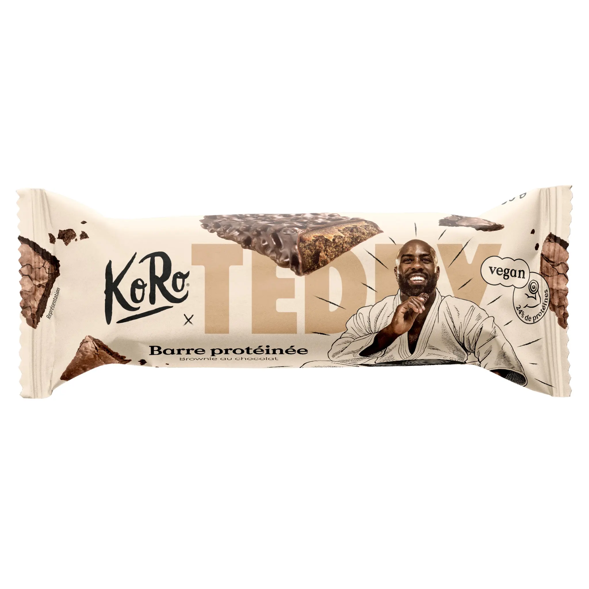 KORO Barre protéinée saveur brownie au chocolat vegan Teddy Riner