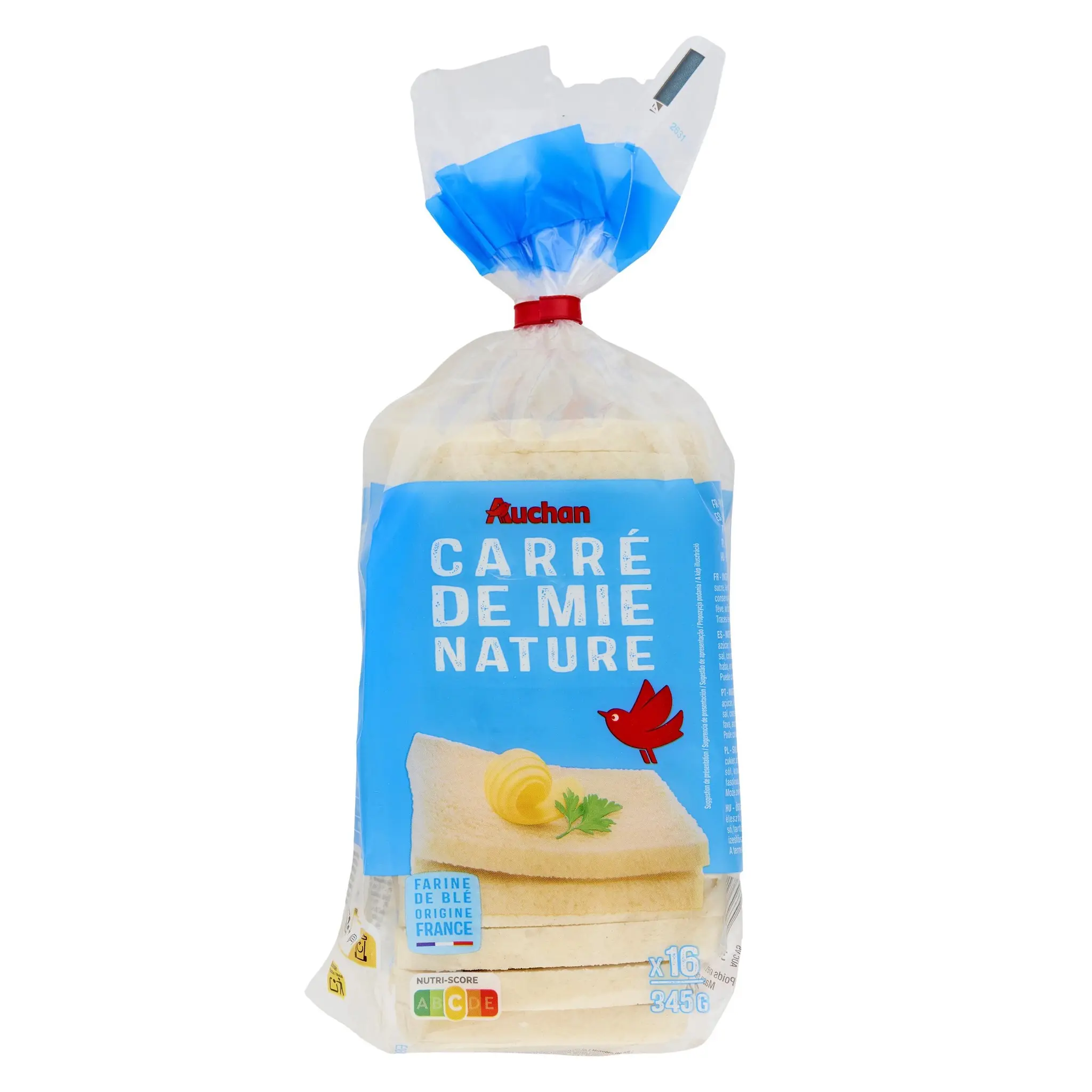 AUCHAN Pain carré de mie nature sans croûte