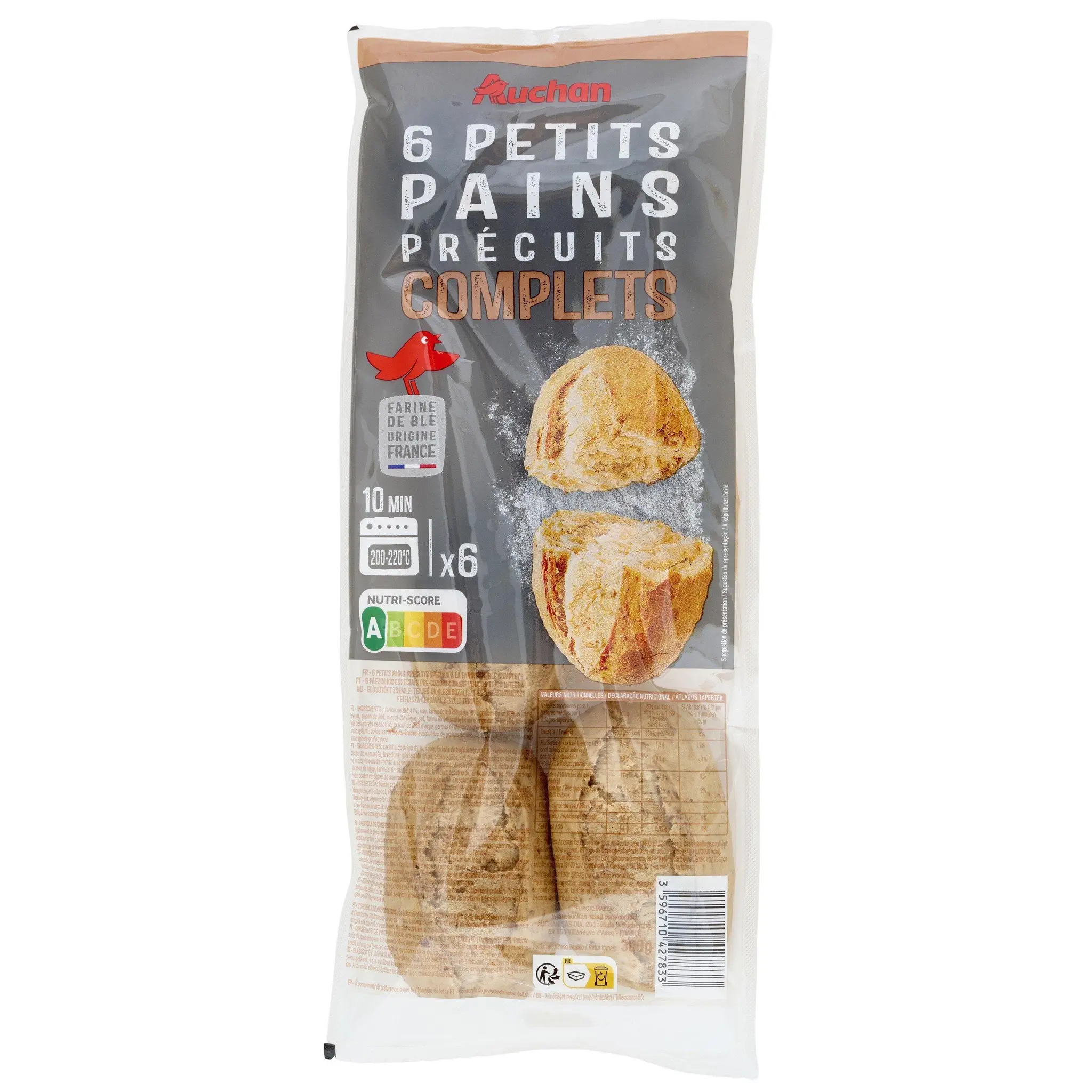AUCHAN Petits pains précuits blé complet