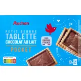 AUCHAN Pocket Biscuits petit beurre avec tablette chocolat au lait sachets fraîcheur