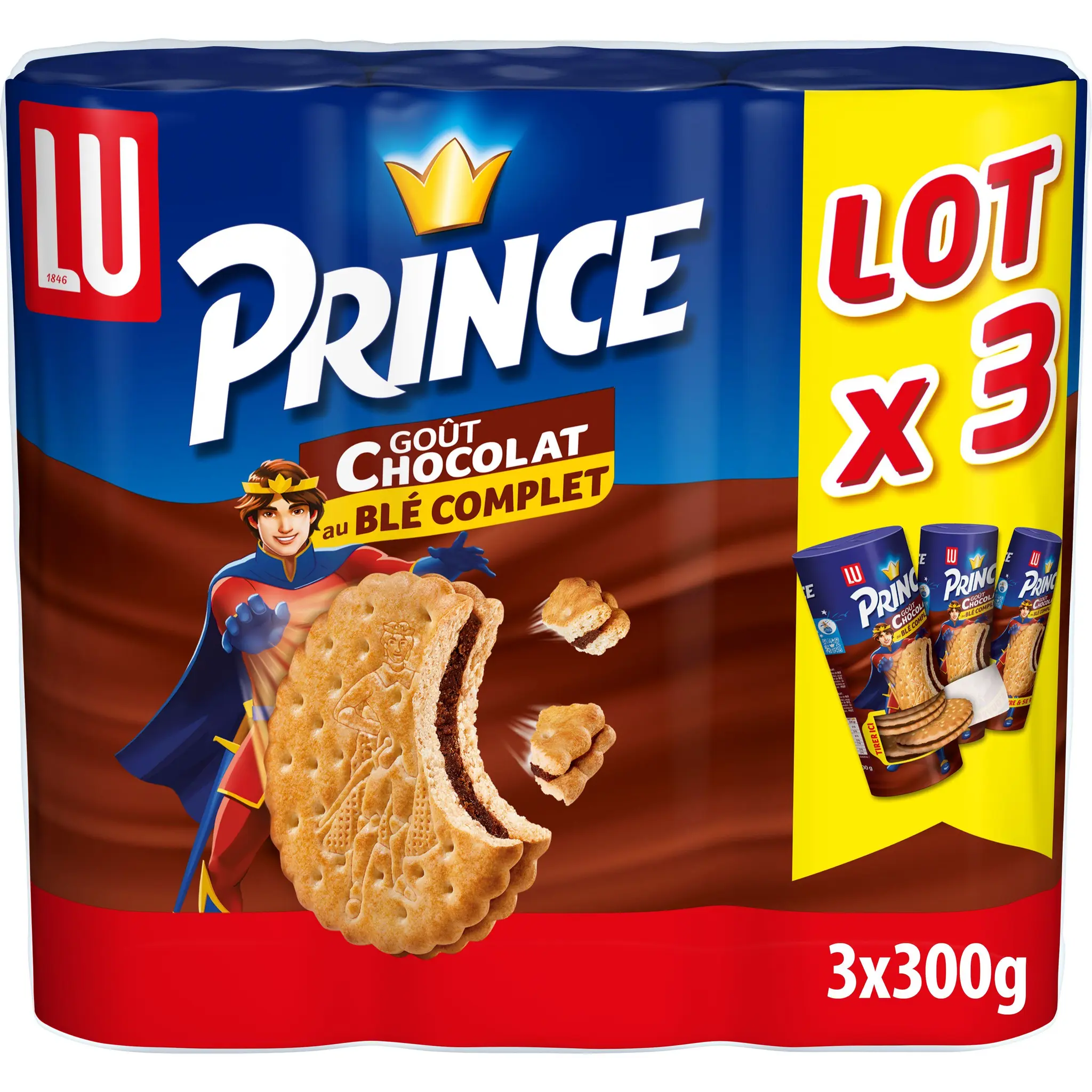 PRINCE Biscuits fourrés goût chocolat au blé complet ouverture facile