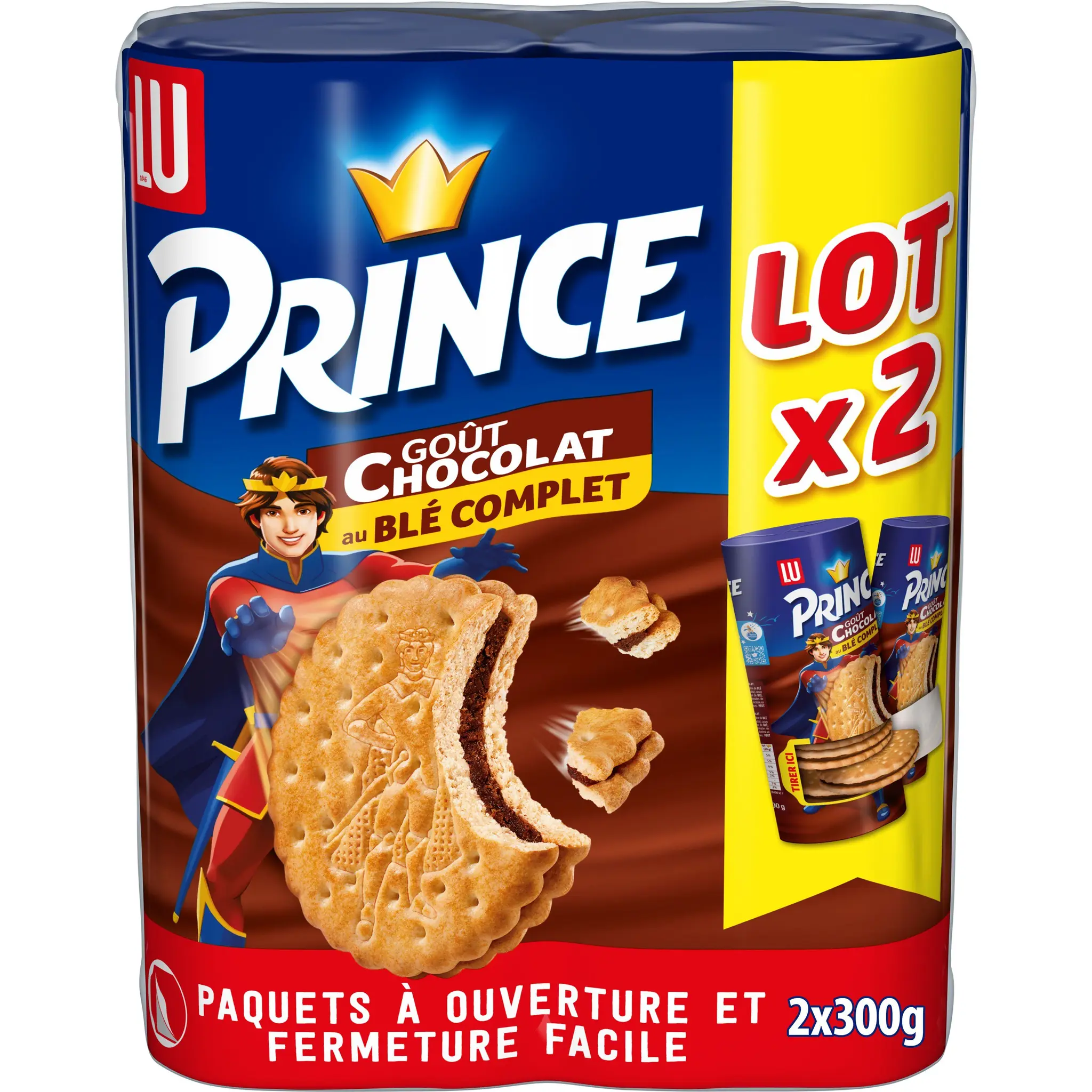 PRINCE Biscuits fourrés goût chocolat au blé complet ouverture facile